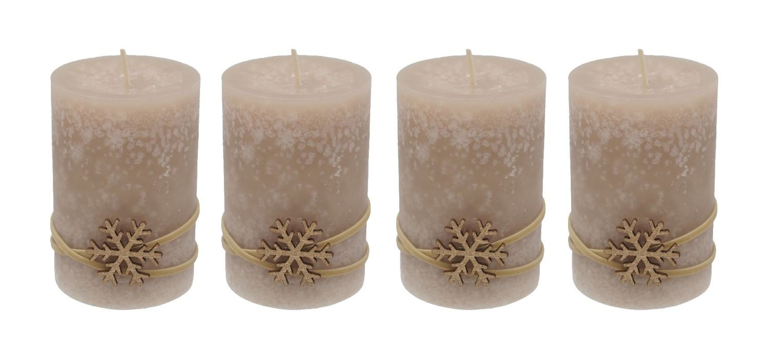 ZauberDeko Adventskerze 4 Adventskerzen Stumpenkerzen Beige Sand Schneefloc günstig online kaufen