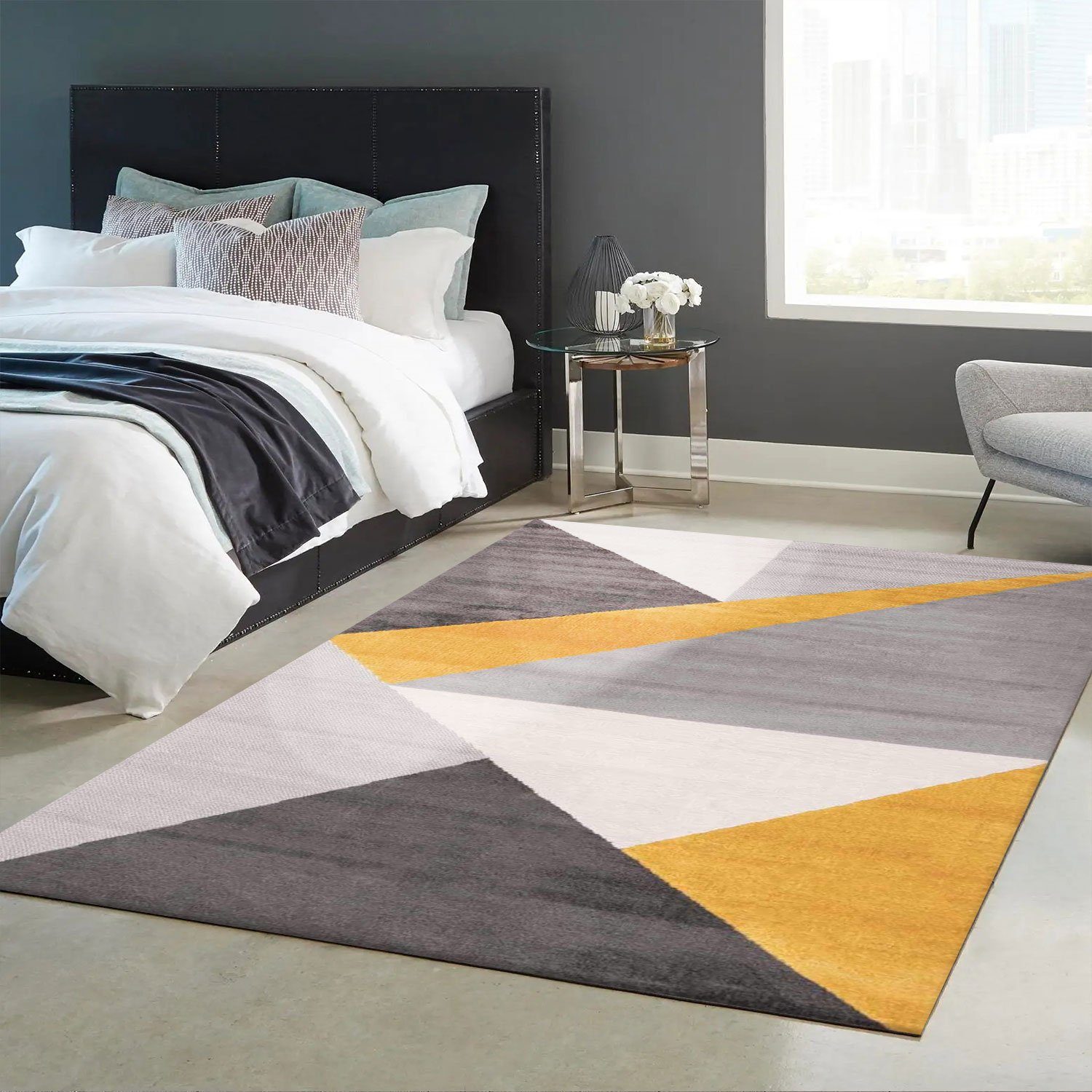 Teppich Teppich Wohnzimmer Schlafzimmer Flur Teppich Geometrisches Muster Gelb, Vimoda, Rechteckig