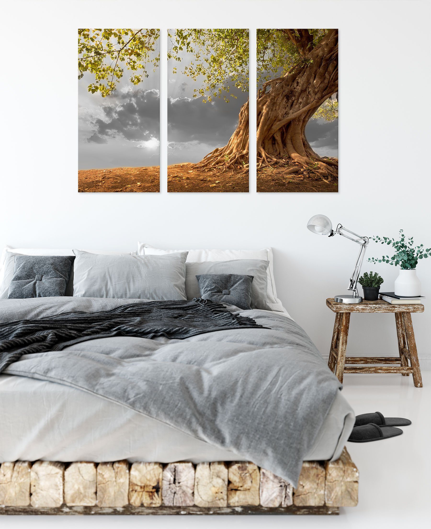 Leinwandbild (120x80cm) Baum, (1 Zackenaufhänger inkl. St), Baum 3Teiler Pixxprint Leinwandbild bespannt, fertig