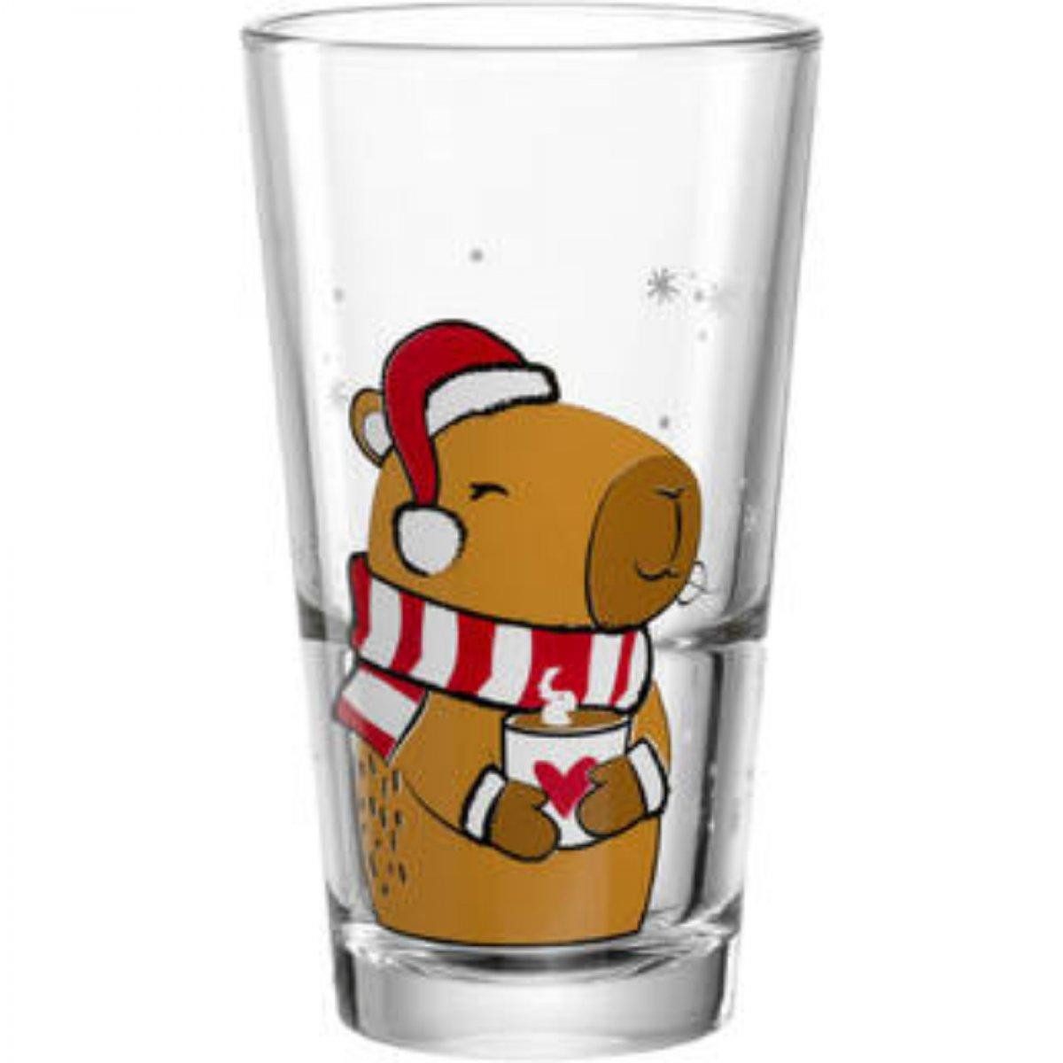 LEONARDO Longdrinkglas Leonardo Trinkglas Becher Capybara Mit Weihnachtsmütze (330ml)