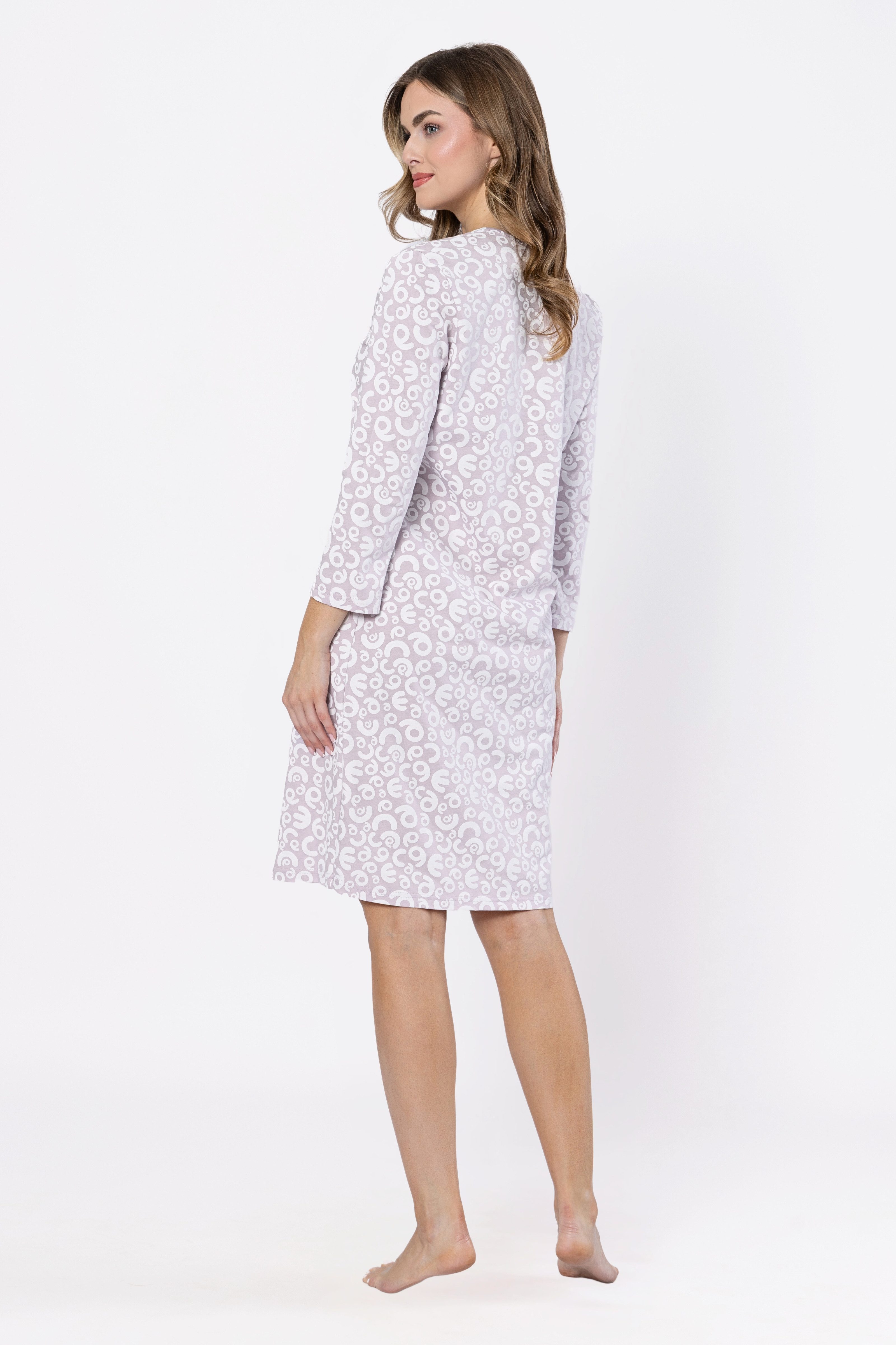 COOLISMO NIGHTWEAR Nachthemd Damen mit 3/4 Arm 100% weiche Baumwolle, mit Knopfleiste