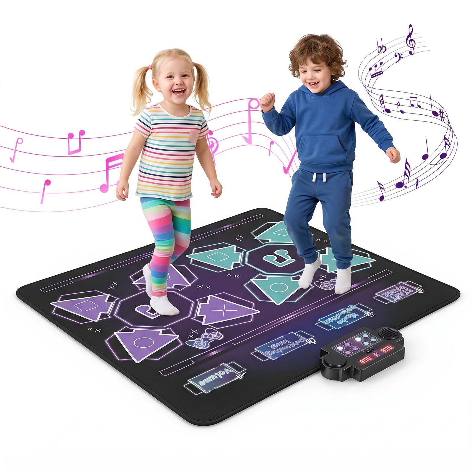 COSTWAY Tanzmatte (Musikmatte mit LED-Lichtern & 4 Modi, für 2 Kinder)
