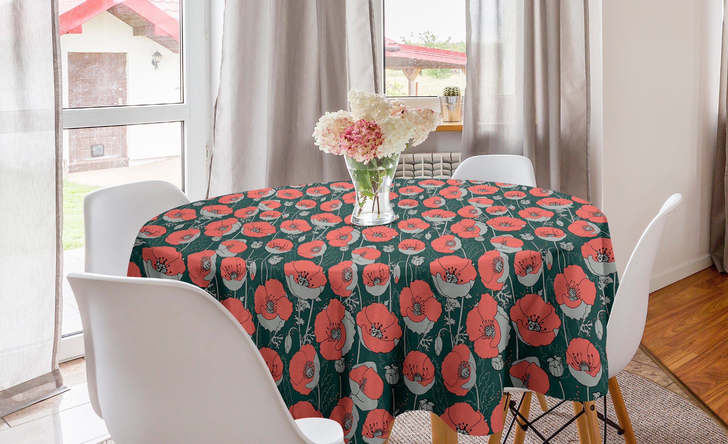Küche Esszimmer Kreis Abakuhaus Mohnblumen-Muster Abdeckung Tischdecke für Tischdecke Blumen Dekoration, Wald