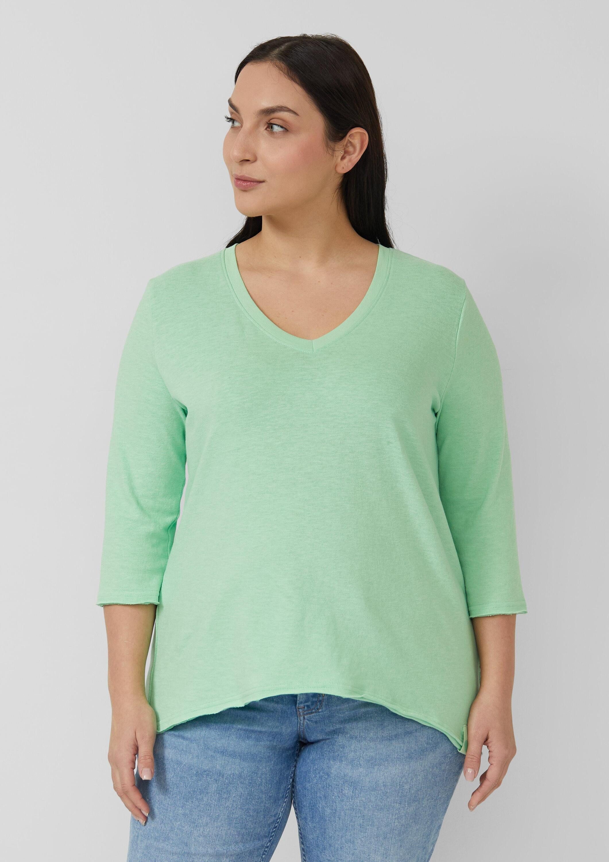 s.Oliver 3/4-Arm-Shirt T-Shirt Jersey-T-Shirt mit Flammgarnstruktur und gerundetem Saum