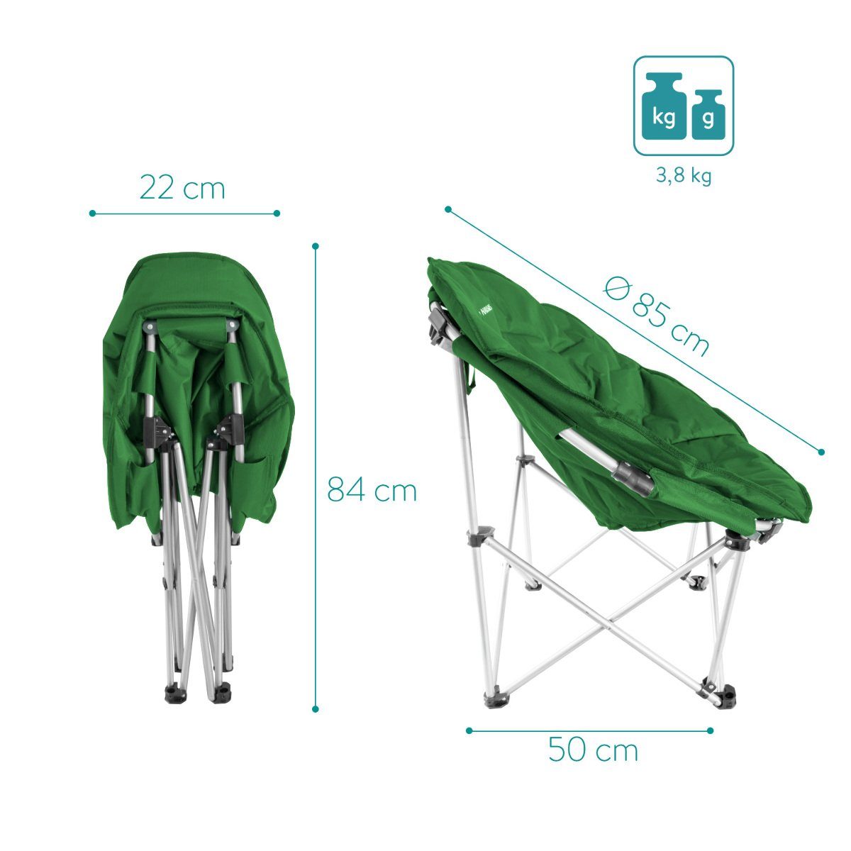 Klappstuhl mit rund Moon Tasche XXL Navaris Faltsessel - Outdoor Chair Campingstuhl