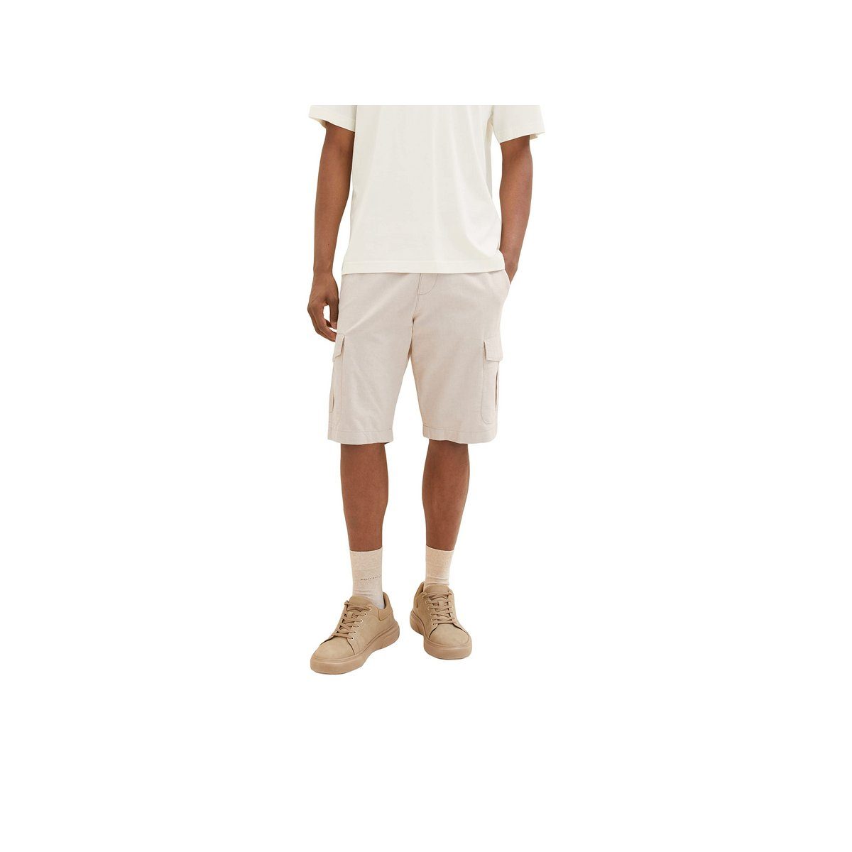 TOM TAILOR Cargoshorts beige regular (1-tlg., keine Angabe) desert fawn white chambray | Bermudas