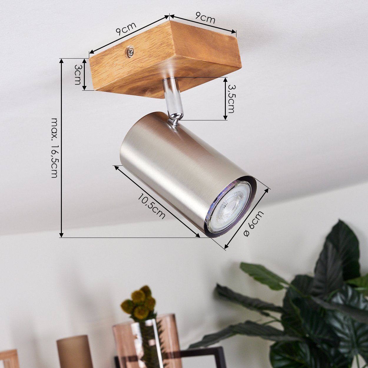 ist Holz, Metall in Deckenlampe und GU10 aus Leuchtenkopf Nickel »Godo« matt Zimmerlampe, Leuchtmittel, hofstein Deckenleuchte dreh-/schwenkbar, ohne