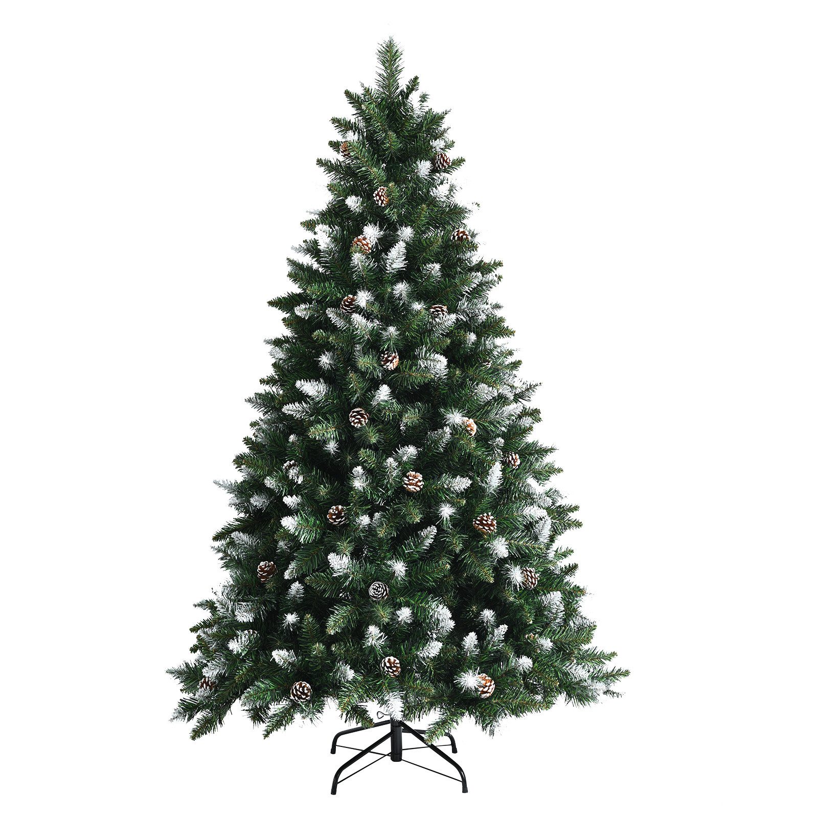 COSTWAY Künstlicher Weihnachtsbaum, 789 PVC Zweige mit Schnee 63 Tannenzapfen