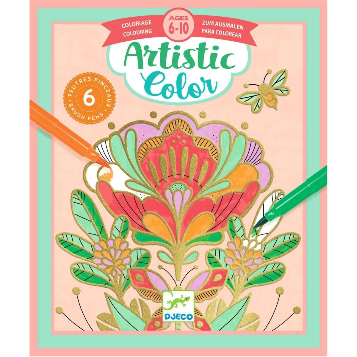 DJECO Kreativset Artistic Color Flora Malset mit Mandala und Blumen