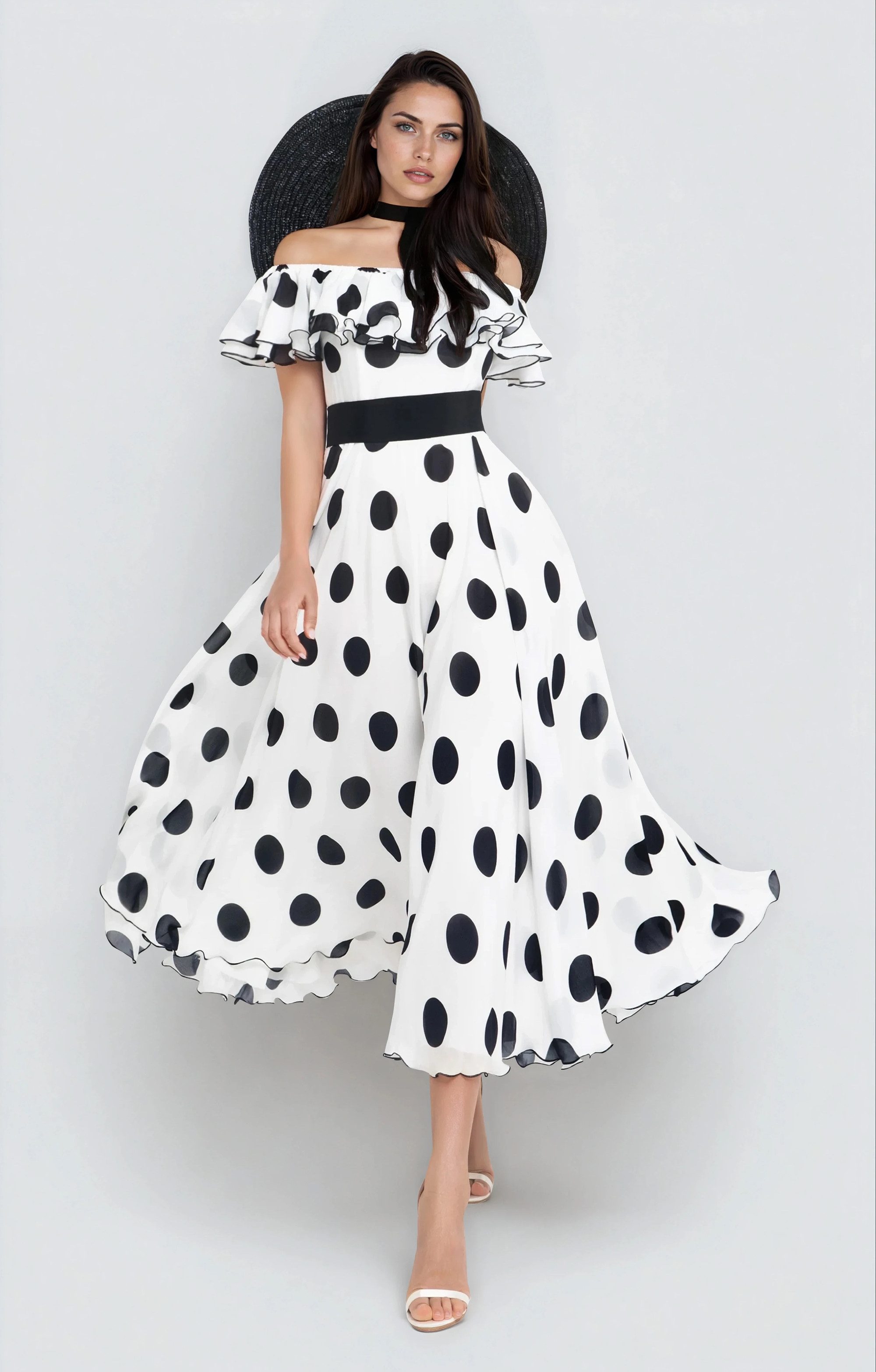 MATSOUR'I Sommerkleid Scarlett mit Volant, Polka-Dot-Muster