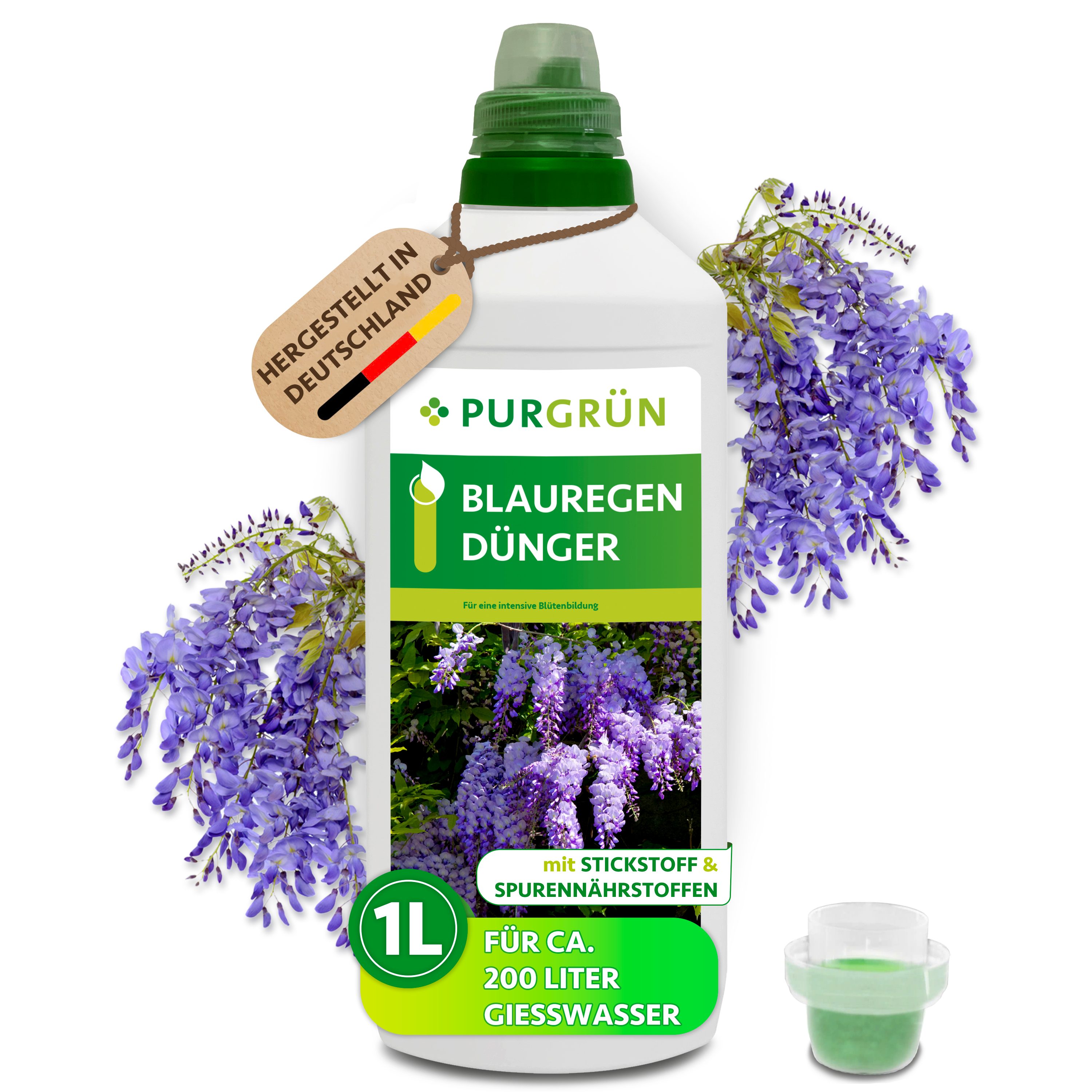 Purgrün Blumendünger Blauregen Dünger, NPK 6+6+8, Spurennährstoffe, Kalium, 1L, Flüssigdünger, 1-St., 1 Liter