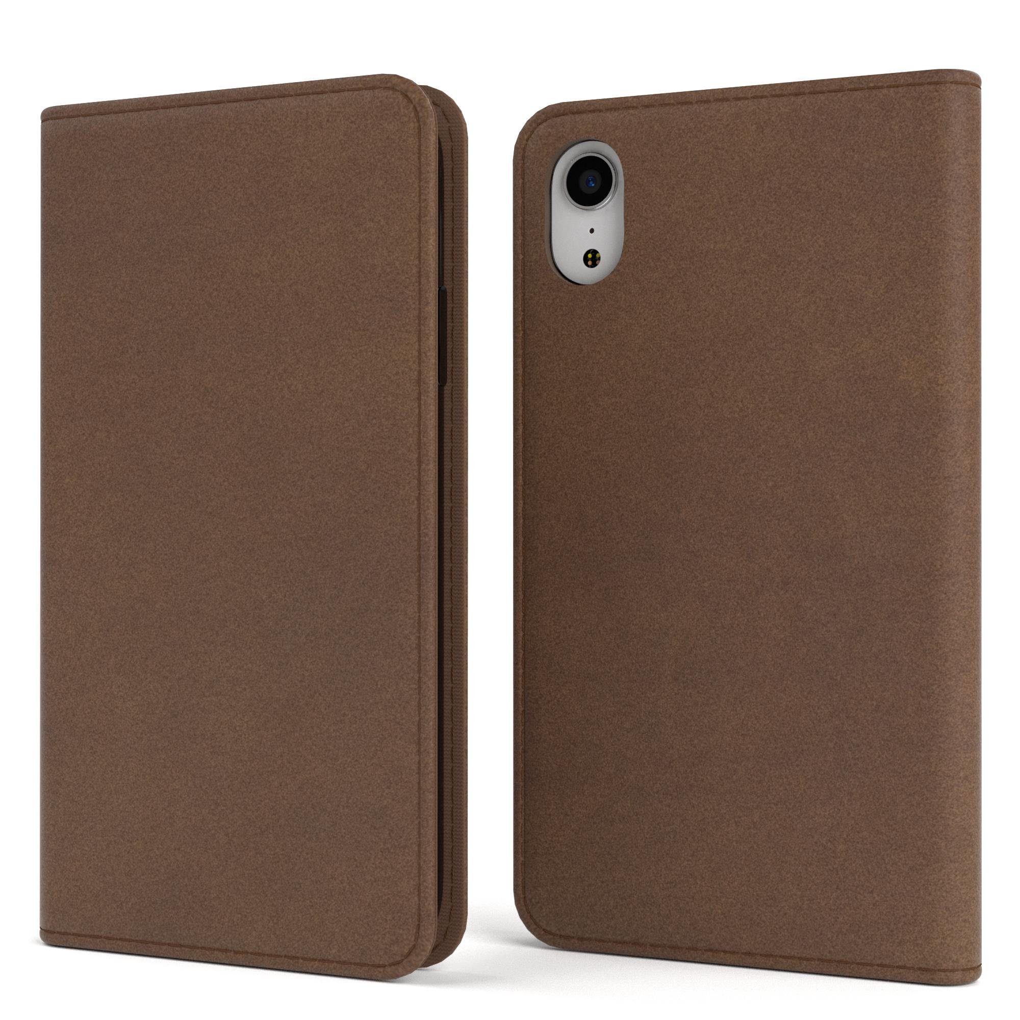 EAZY CASE Handyhülle Bookstyle Vintage für Apple iPhone XR 6,1 Zoll, Handy Klappcase mit Kartenfächer Kunstleder Handytasche Etui Braun