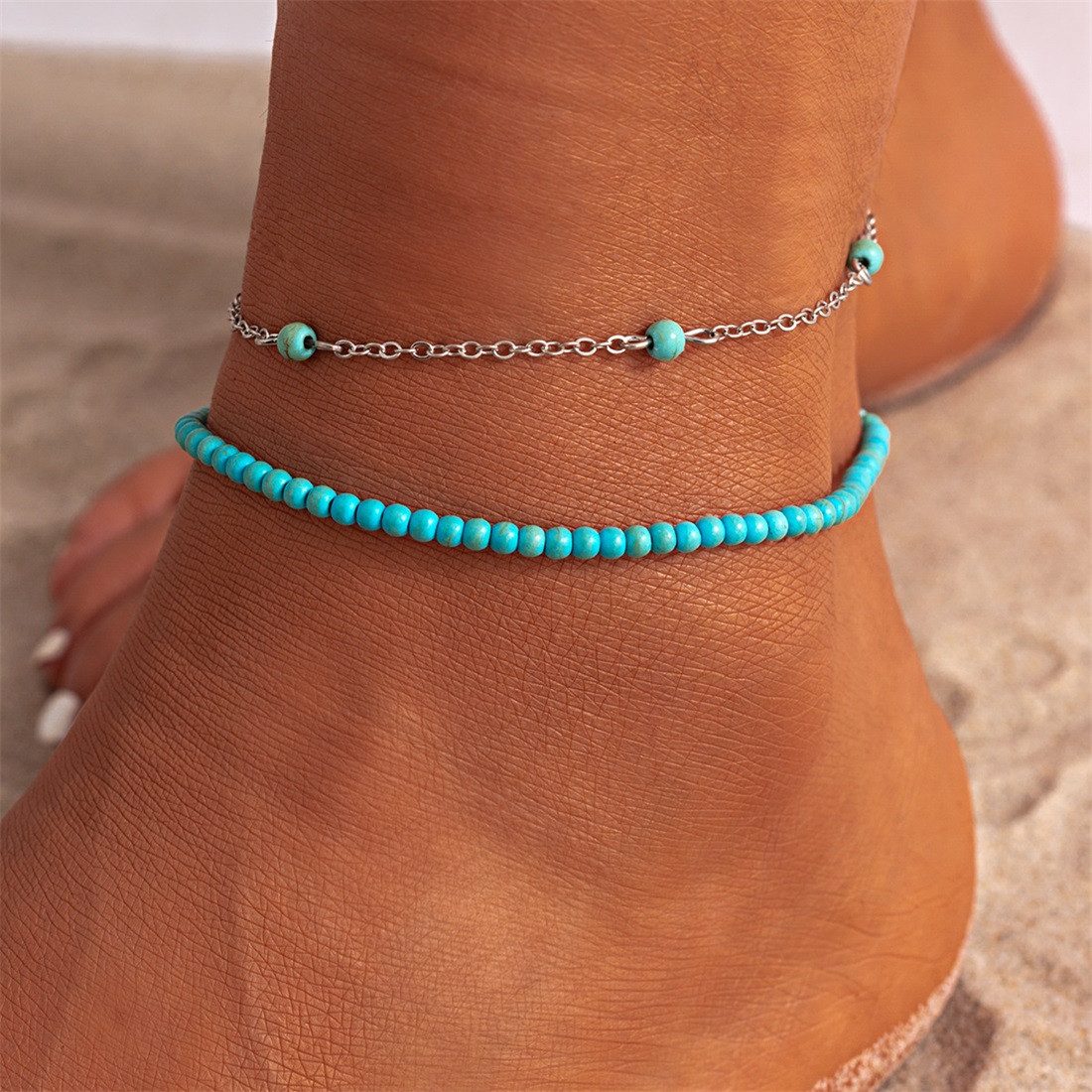 ZEUOPQ Fußkette Perlen-Fußkettchen für Damen, Boho-Strand-Fußkette günstig online kaufen