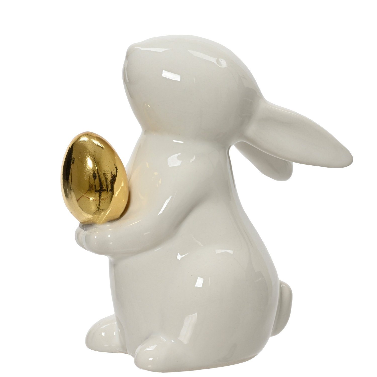 MARELIDA Osterhase Hase mit goldenem Ei Osterhase Frühling Osterdeko Dekofigur H: 13cm (1 St)