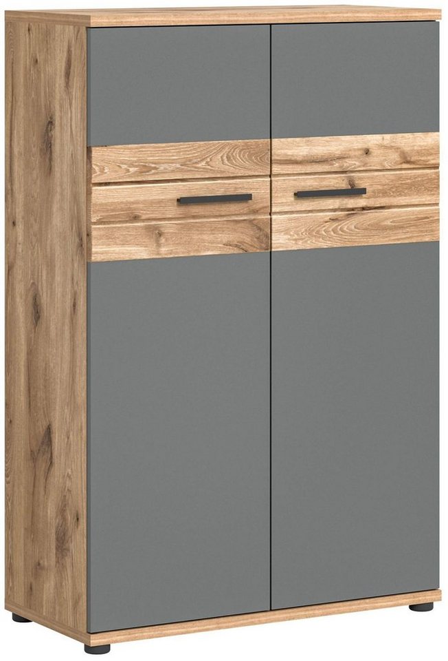xonox.home Mehrzweckschrank Schrank Büroschrank MASON 122x80 cm in Nox  Eiche und Basalt grau