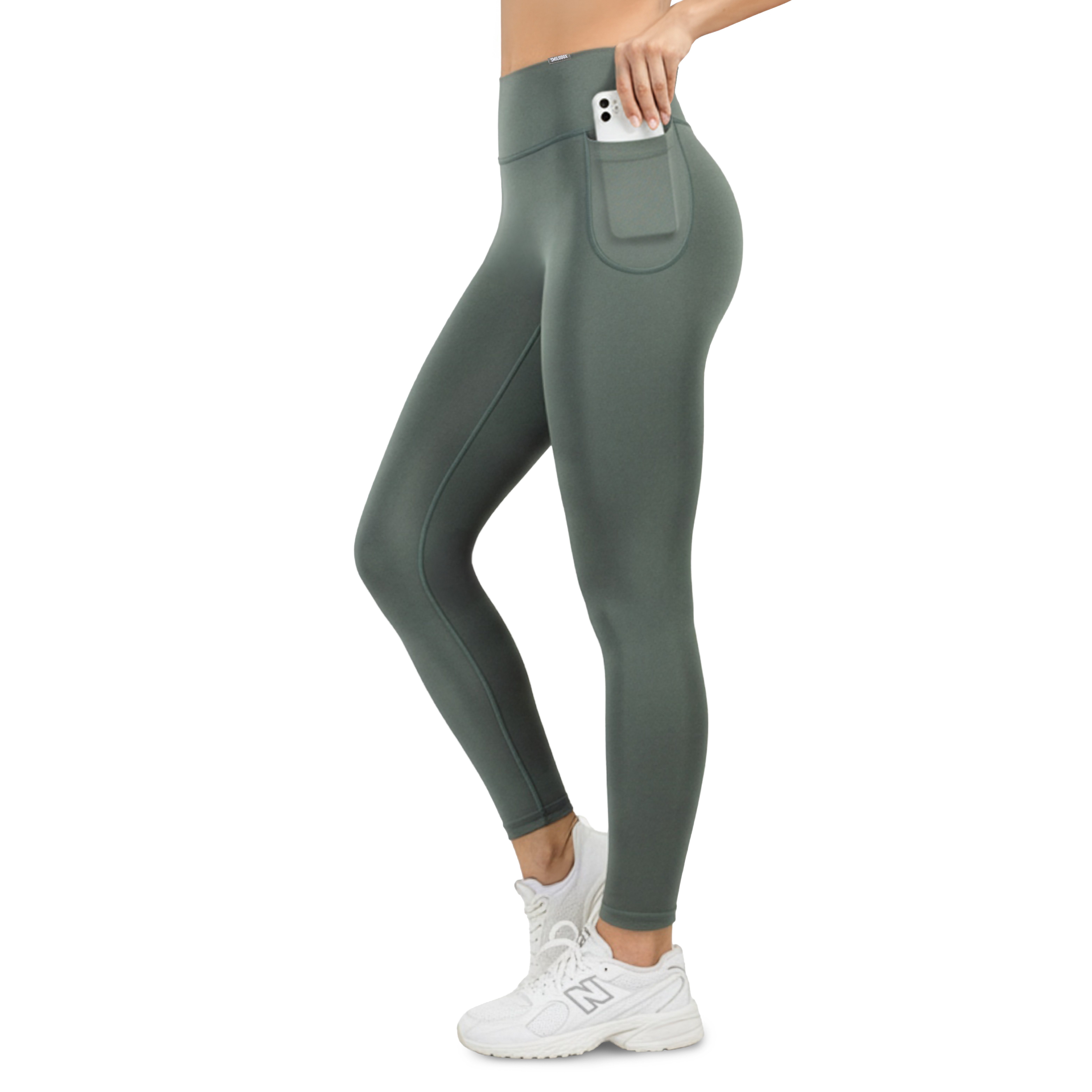 Smilodox Leggings Kelsy, High Waist Sportleggings V-Bund & seitlichen Eingrifftaschen nahtlos im Schritt, figurformende elastische Yogahose, Sport Freizeit