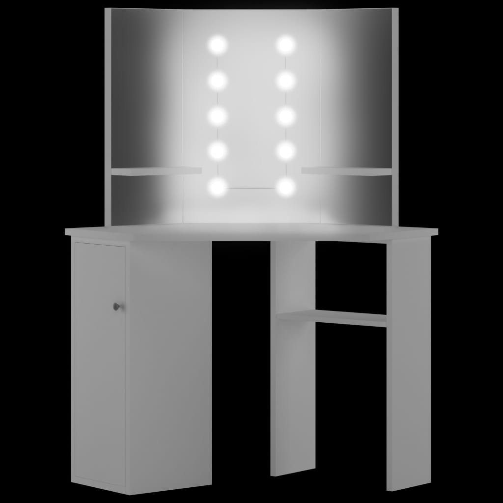 Eck-Schminktisch (1-St) mit Schminktisch LED-Beleuchtung Weiß Weiß vidaXL | Weiß