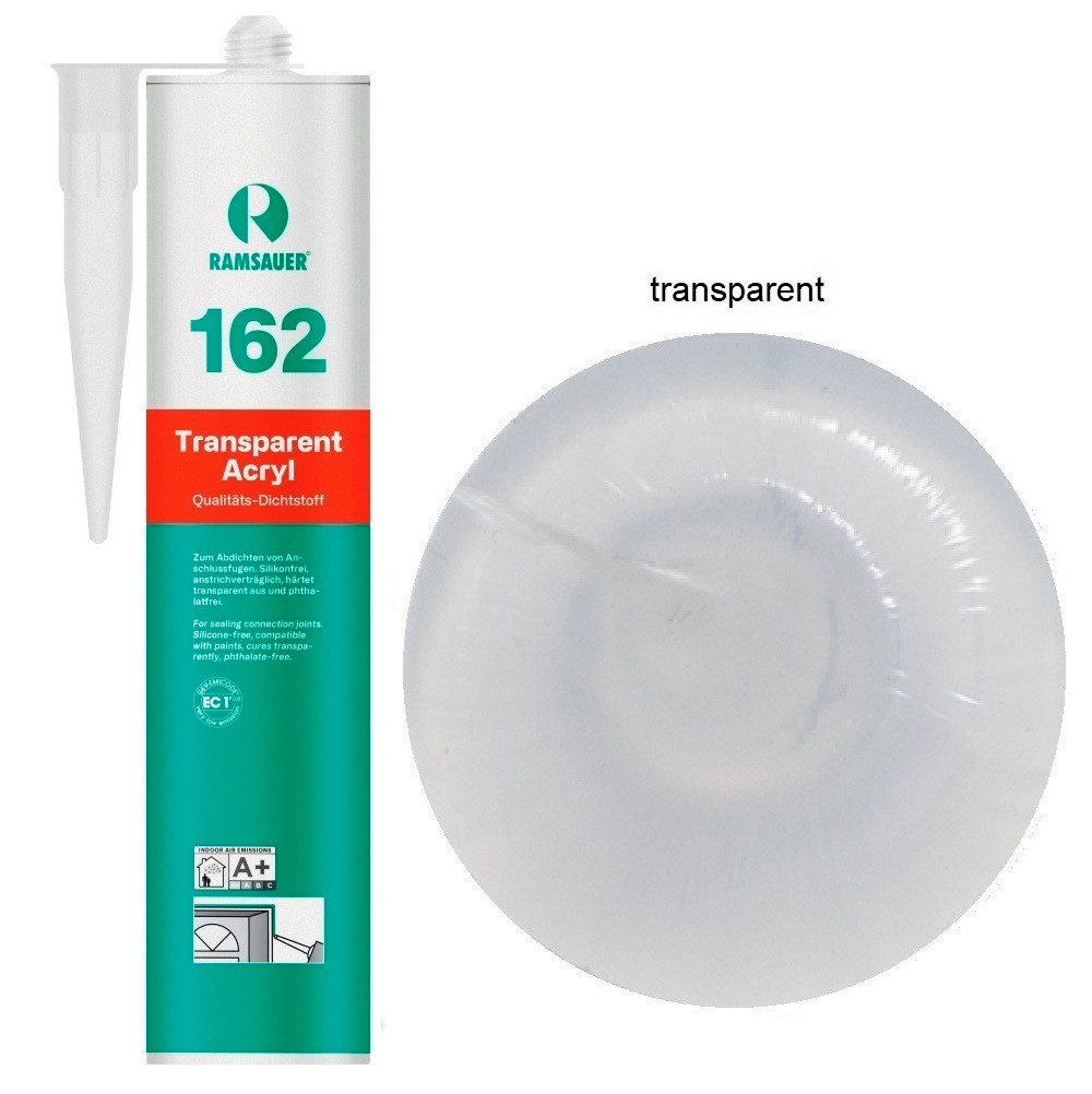 Ramsauer Dichtstoff Ramsauer 162 Transparent Acryl 1K Acryl Dichtstoff 310ml Kartusche, gebrauchsfertig, Anschlüsse mit mittleren Dehnungsbeanspruchung