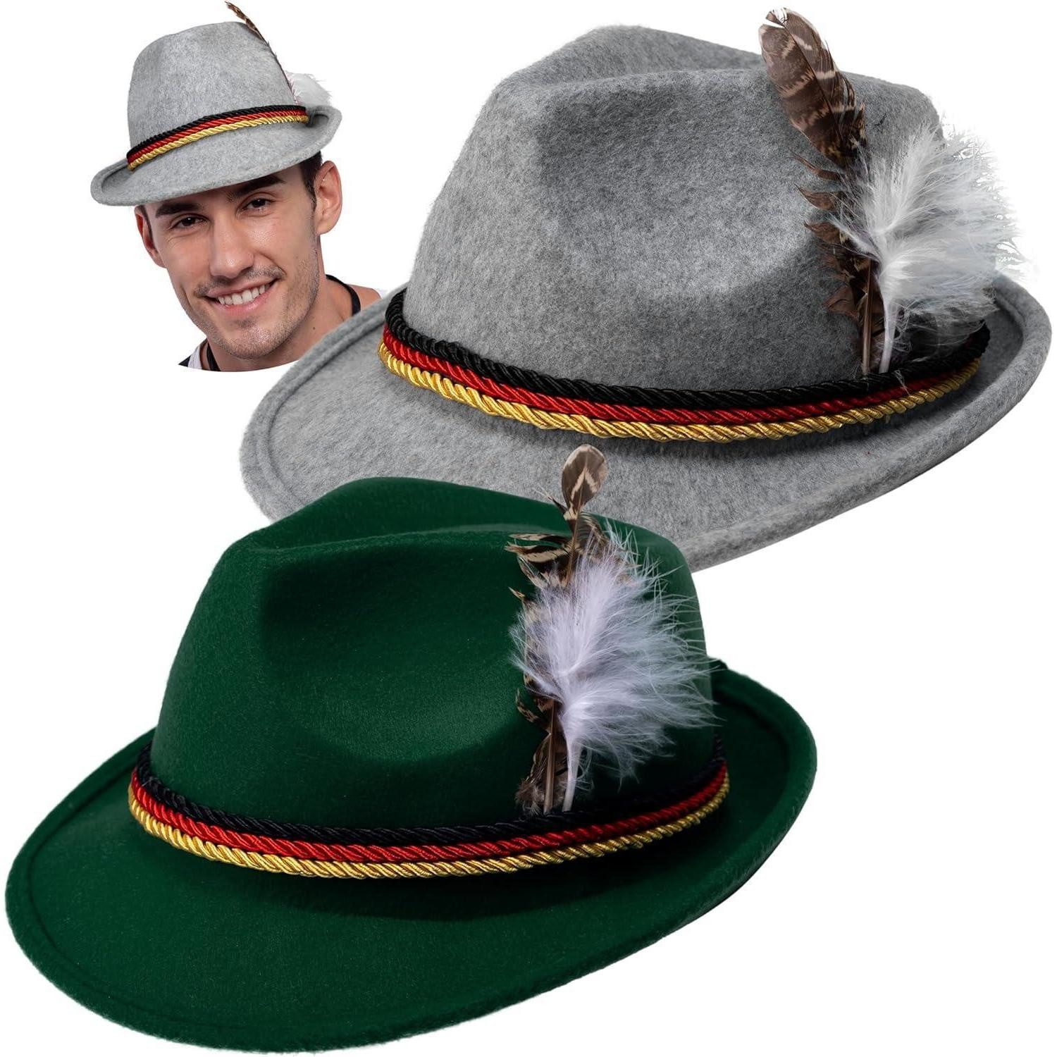 Trachten-Kostüm Alpenhut Filzhut Trachtenhut Feder Oktoberfest Cosplay Grey blue