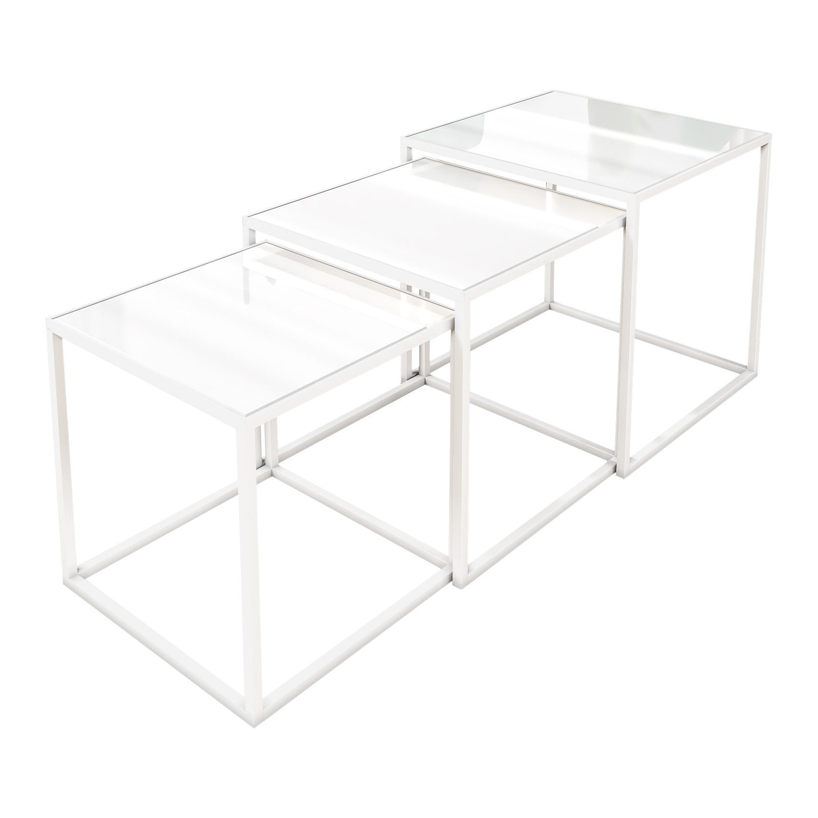 ALLHOUSE24 Couchtisch TULUM Beistelltisch 3er-Set Couchtische 3 in 1 Glasplatte weiß BERLIN (3er Set)
