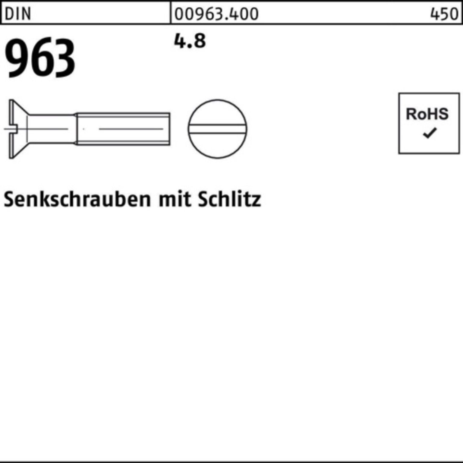Reyher Senkschraube 100er Pack Senkschraube 96 DIN DIN 100 4.8 Stück 963 100 M10x Schlitz