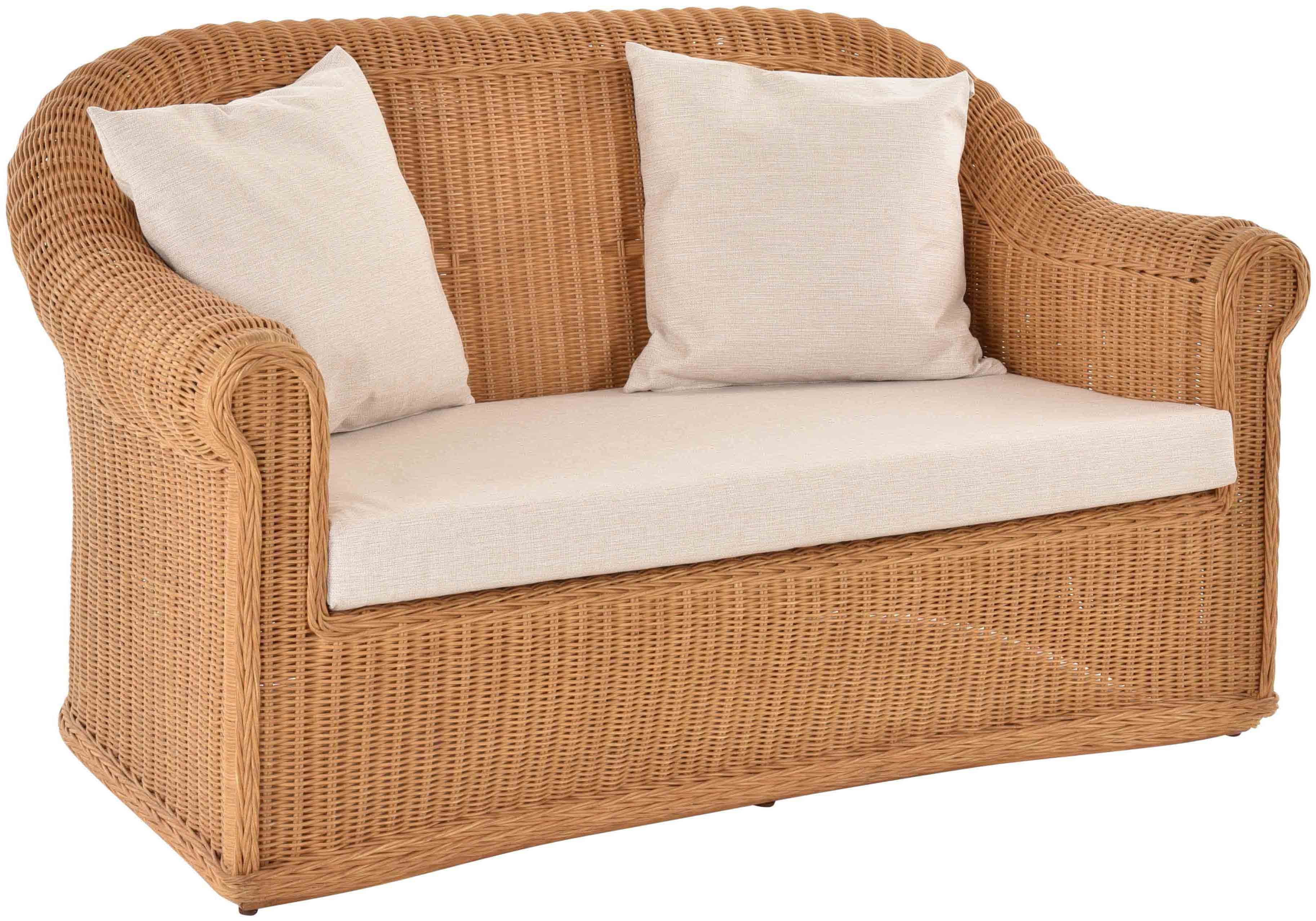 Krines Home Loungesofa Exklusives Wohnzimmersofa Mons aus echtem Rattan Wintergarten Sofa, mit Polster Rattanmöbel Zweisitzer