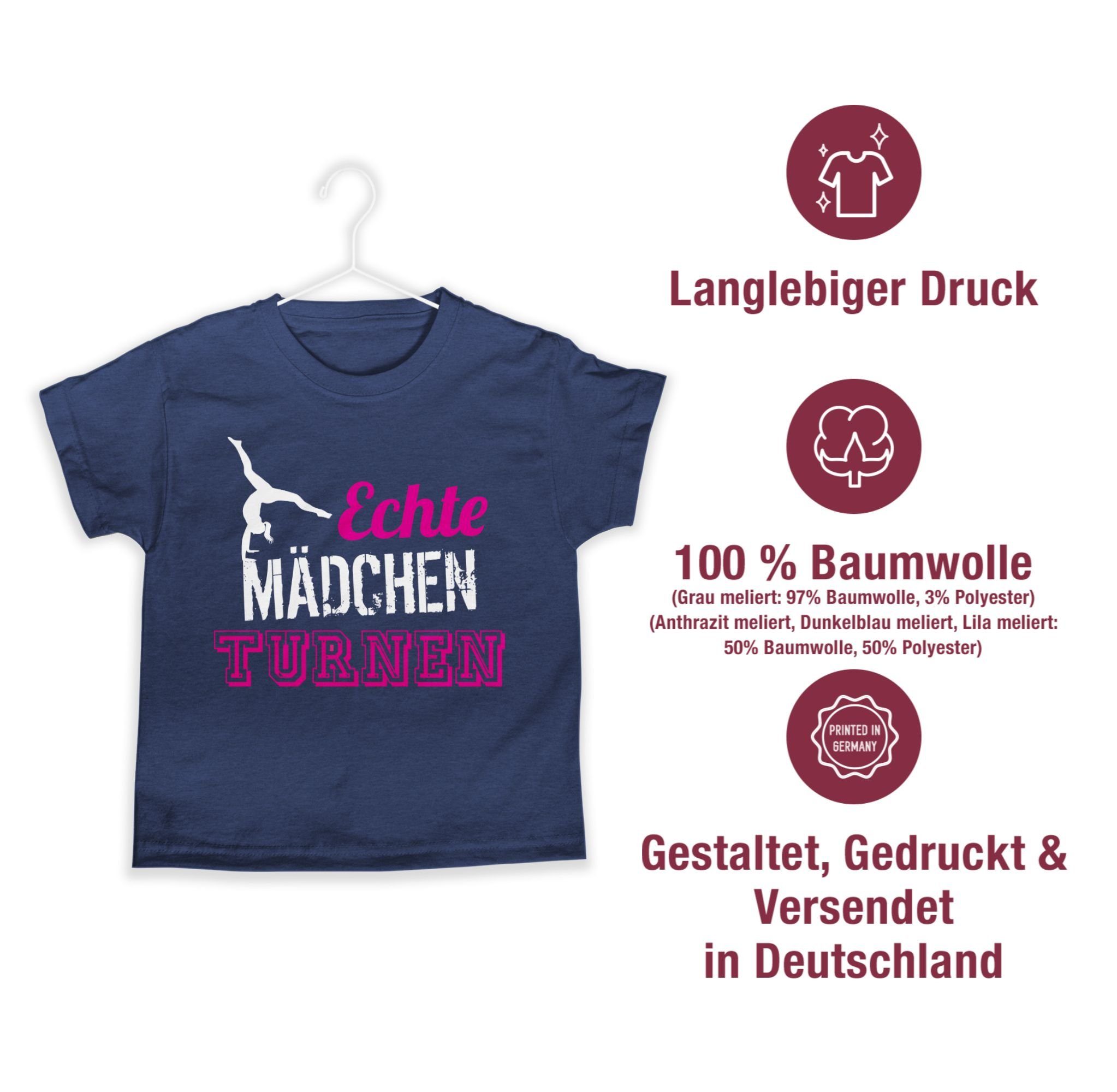 Shirtracer Mädchen Geschenk Sport Turnerin 1 Kinder Meliert T-Shirt Dunkelblau turnen Kleidung Echte -