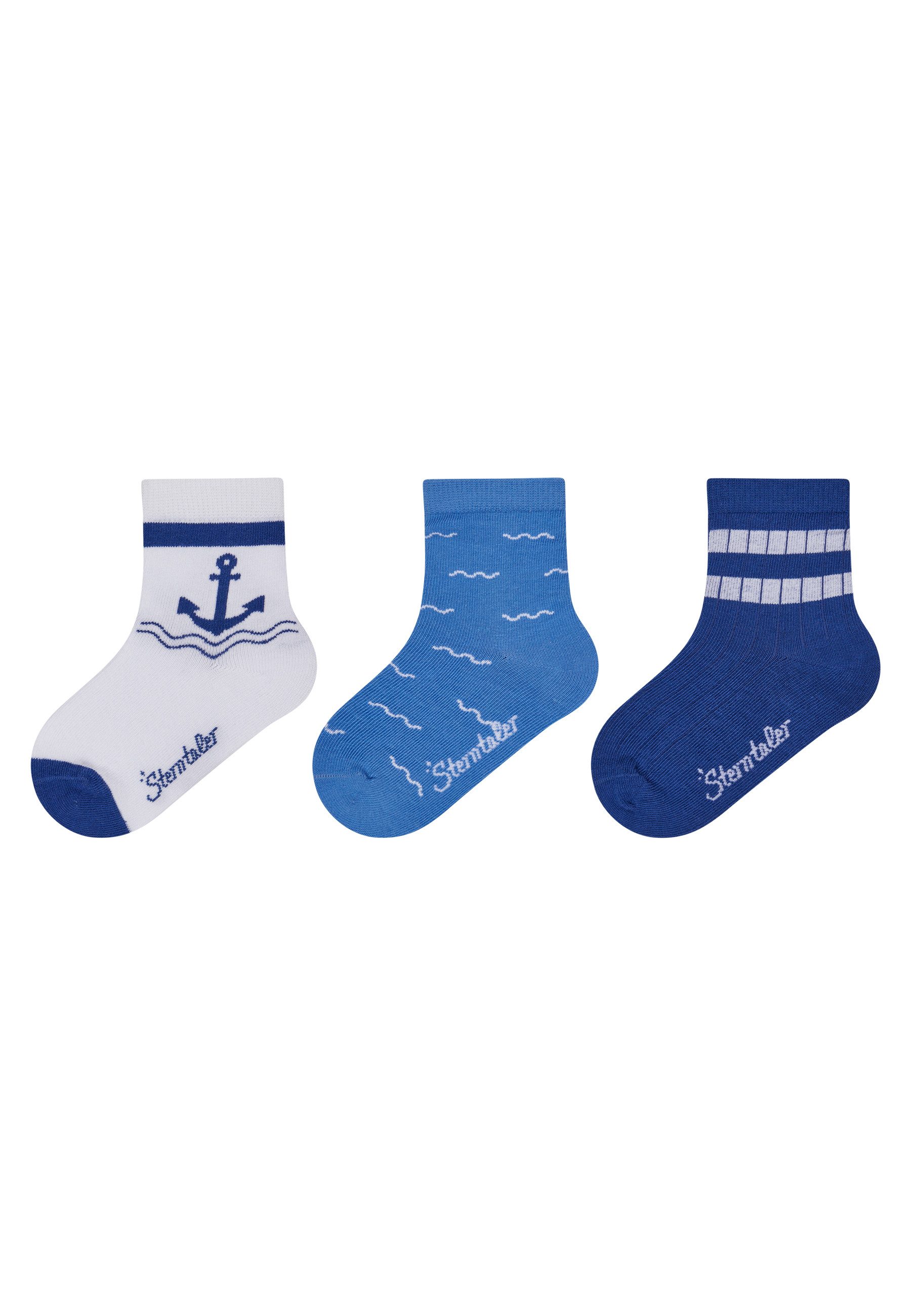 Sterntaler® Feinsöckchen Socken 3er-Pack Anker (3-Paar, 3er-Pack) Socken 3er Pack mit Anker, Wellen & Rippe, hoher Baumwollanteil
