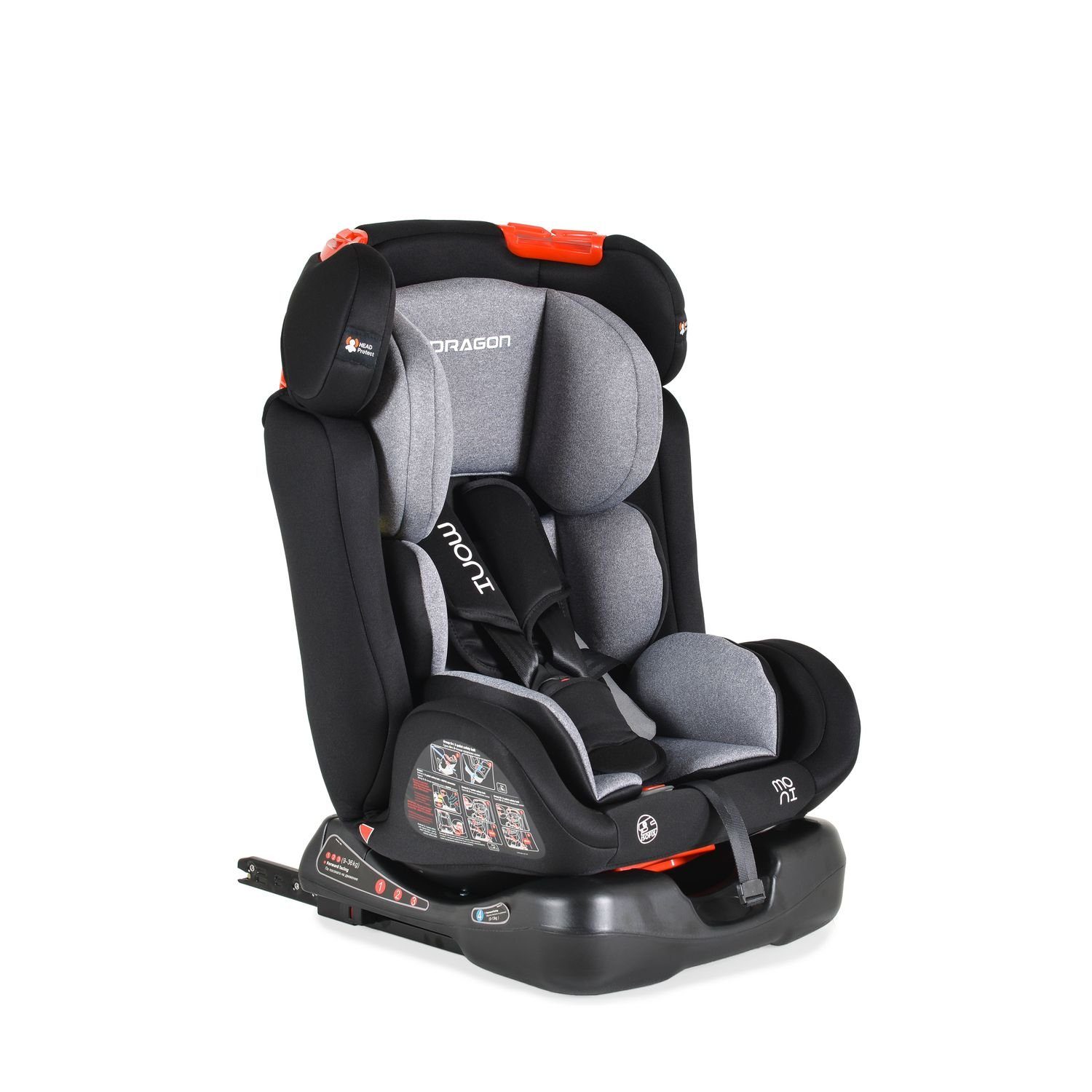 Moni Autokindersitz Kindersitz Dragon 0+/1/2/3 bis: kg, schwarz Isofix, 36 Gruppe 5-Punkt-Gurt Kissen, 0-36kg