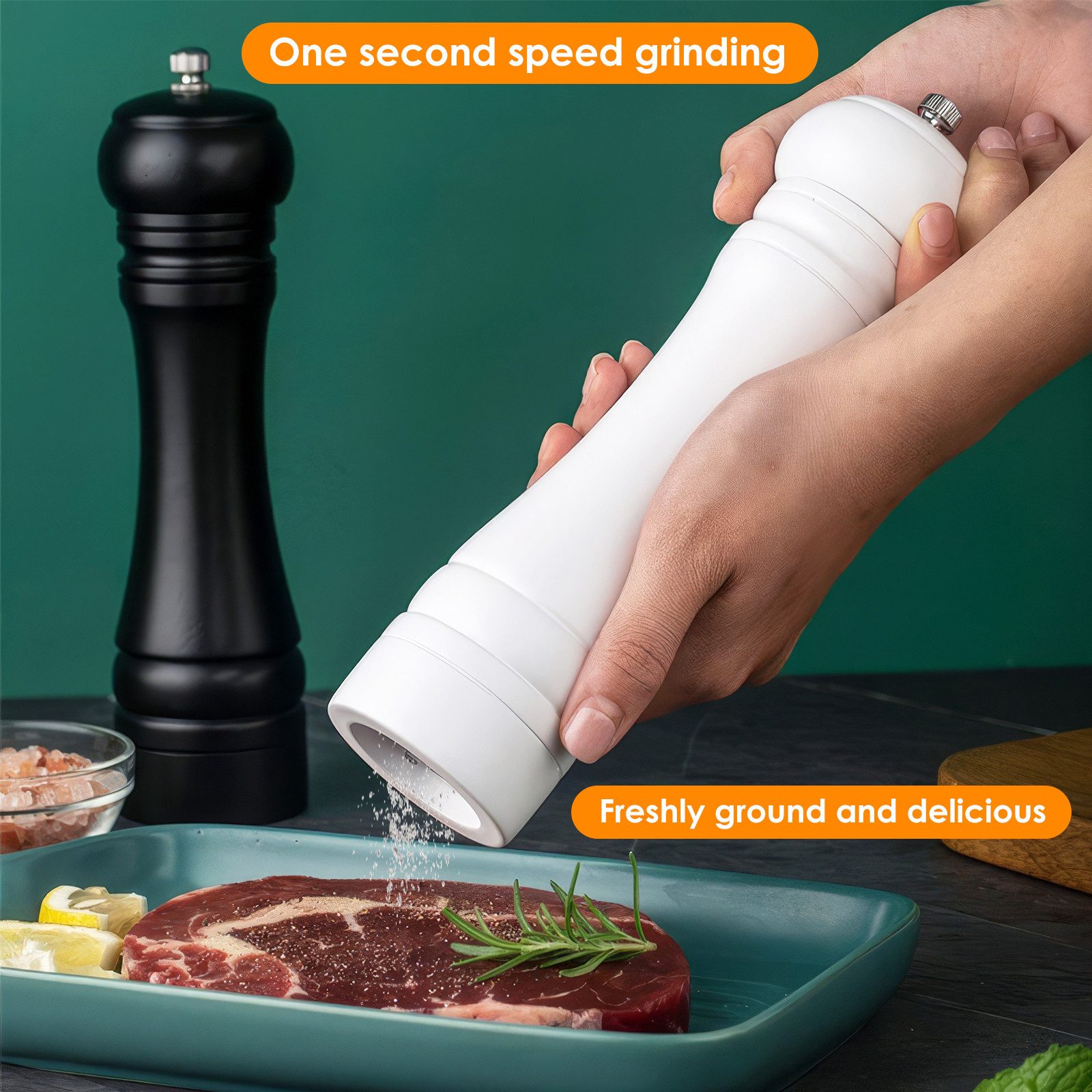 BlingBin Salz-/Pfeffermühle 2er Set Manuell Gewürzmühle Holz mit Verstellbarem Mahlwerk manuell, (2 Stück), Pfeffer und Salzmühle für Grobes Salz, Pfeffer, Chil – Bild 3 von 5