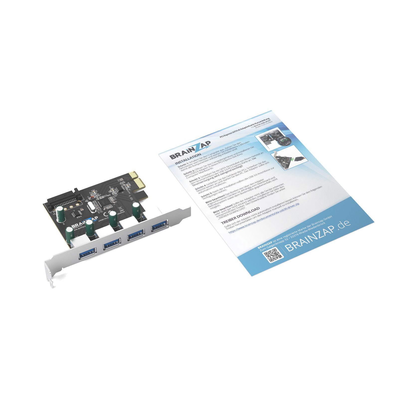 BRAINZAP USB PCIe Erweiterungskarte Modulkarte PCI-Express zu USB Typ A, 4x USB 3.2 Gen1/3.0, PCI-Express 3.0 x1