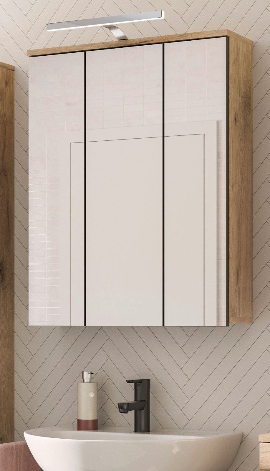 xonox.home Badezimmerspiegelschrank Mason (Badspiegel Nox Eiche, BxH ca. 60 x 77 cm) 3-türig, mit Soft-Close
