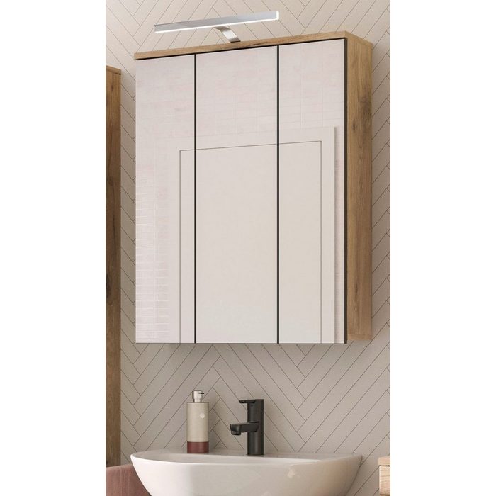 xonox.home Badezimmerspiegelschrank Mason (Badspiegel Nox Eiche BxH ca. 60 x 77 cm) 3-türig mit Soft-Close