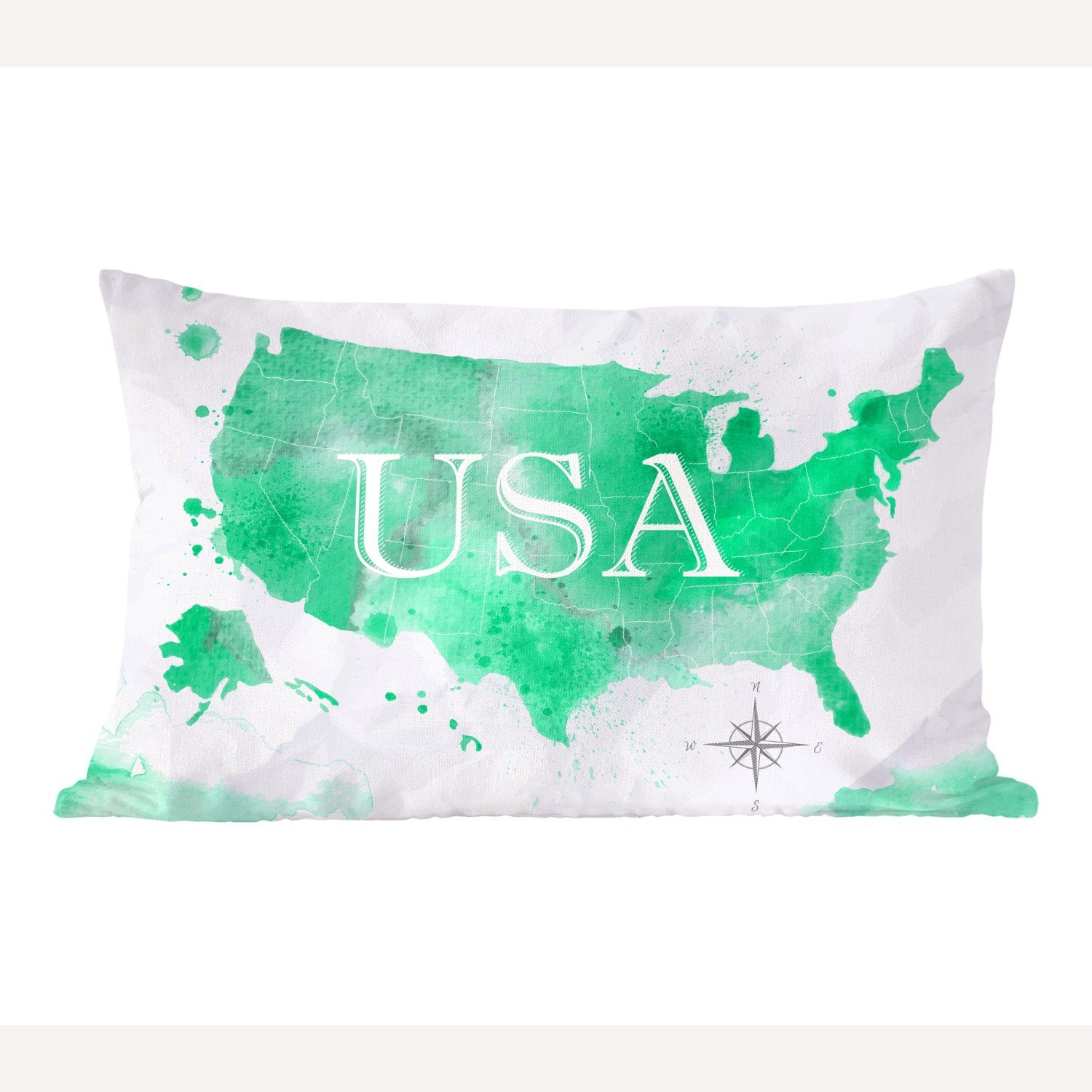 MuchoWow Dekokissen Weltkarte - Vereinigte Staaten - Grün, Wohzimmer Dekoration, Zierkissen, Dekokissen mit Füllung, Schlafzimmer