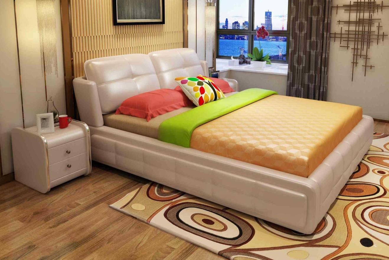 JVmoebel Bett Beige Kunstleder Doppelbett im eleganten Hotel-Stil (1-tlg), Made in Europa