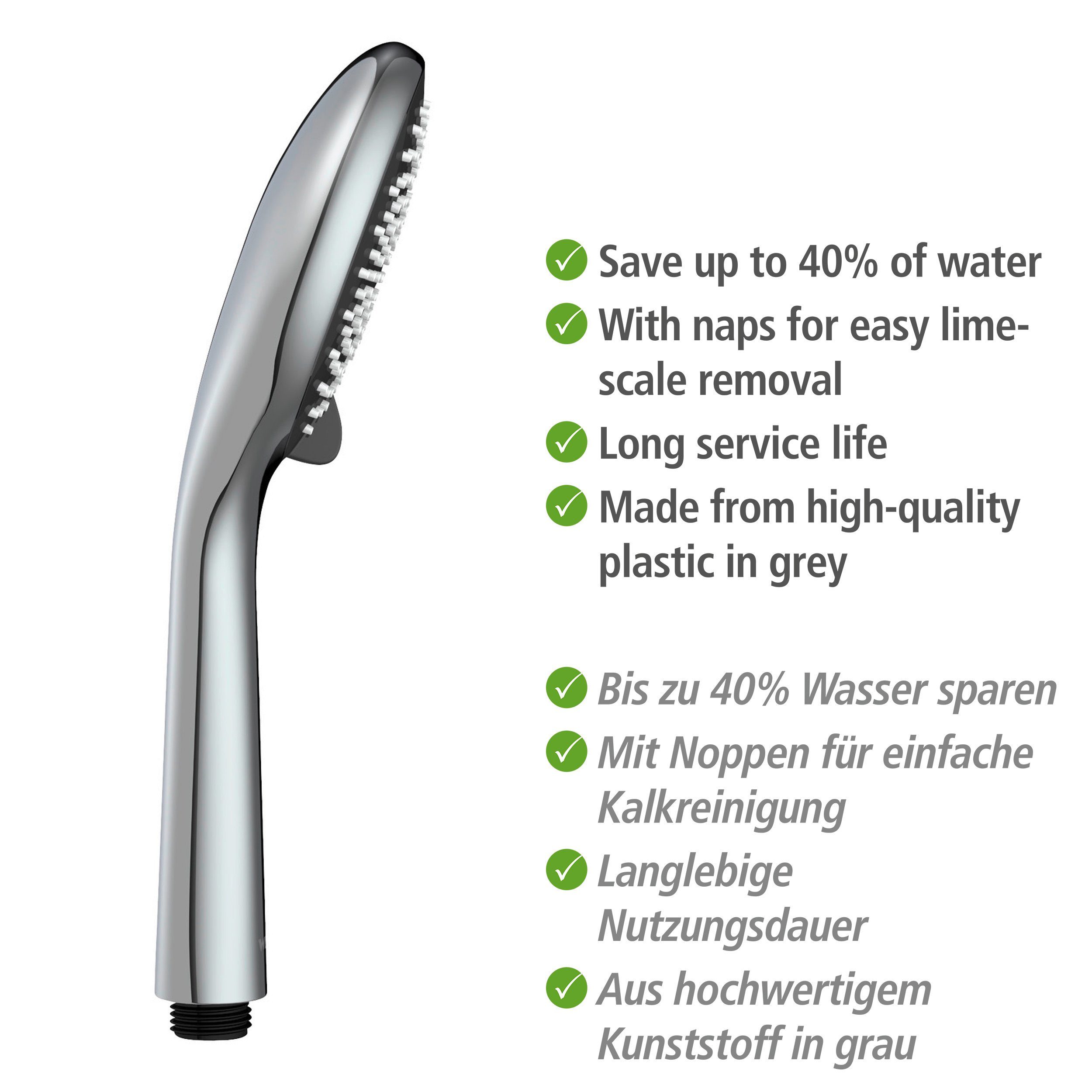 WENKO Stangenbrause-Set Watersaving, Schwarz, Länge Stange: 70 cm