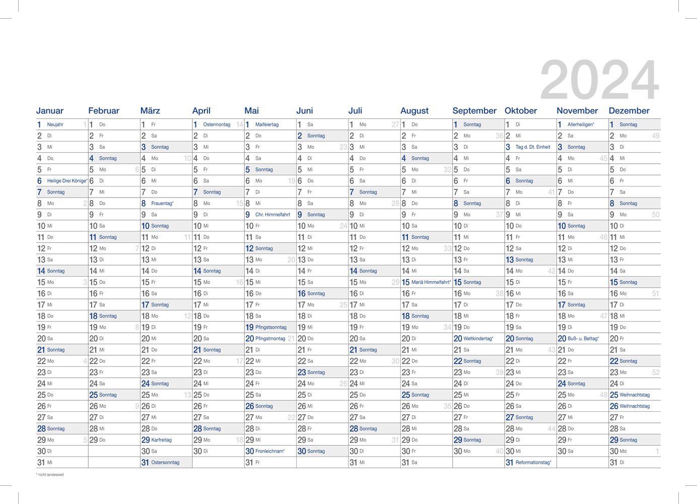 Thumbnail - ADINA ewige Kalender 2025 Adina Zehnjahres-Kalender A4 blau Querformat mit Spiralbindung