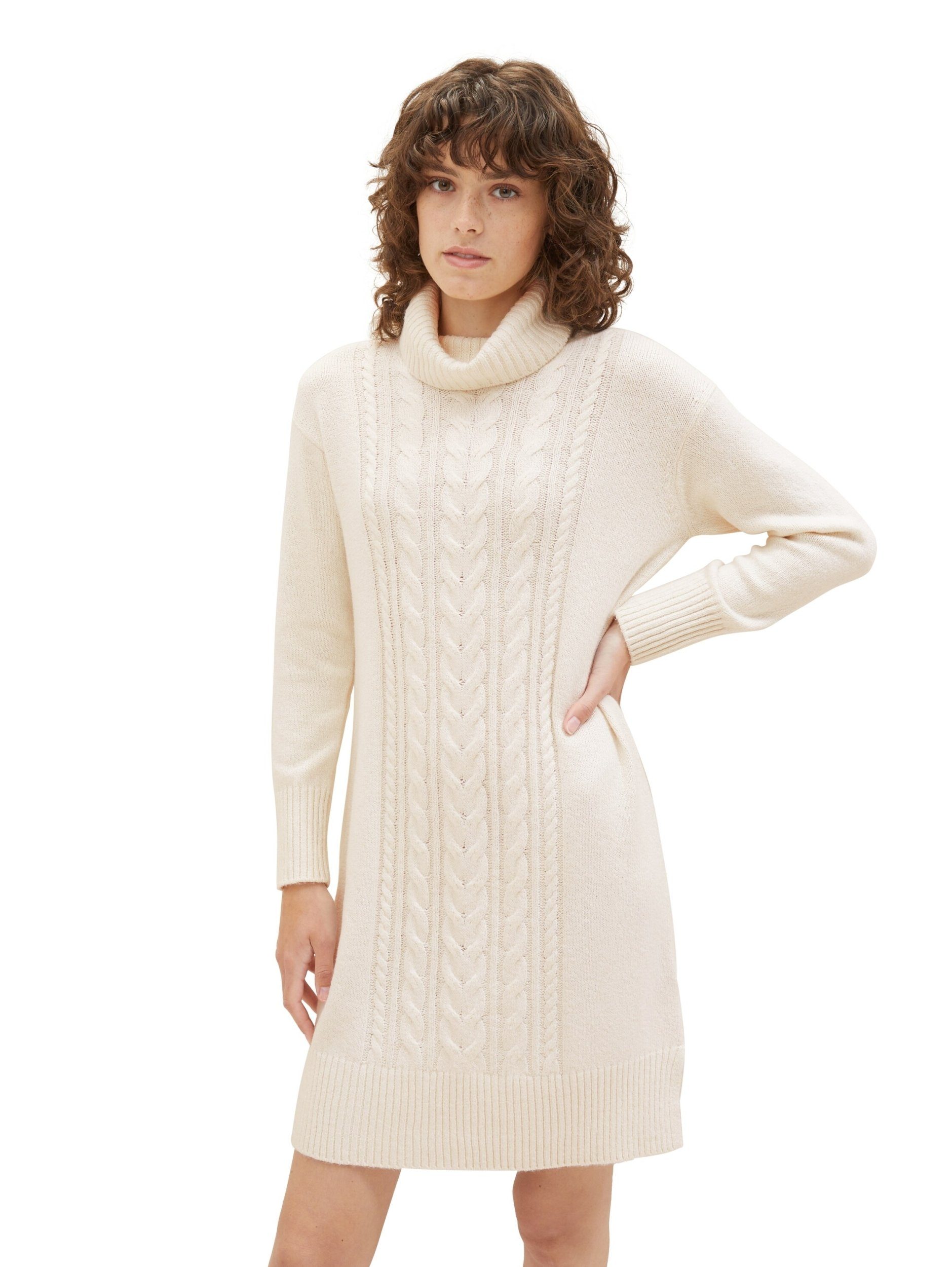 knitted soft Strickkleid cable TAILOR Dress with TOM beige melange