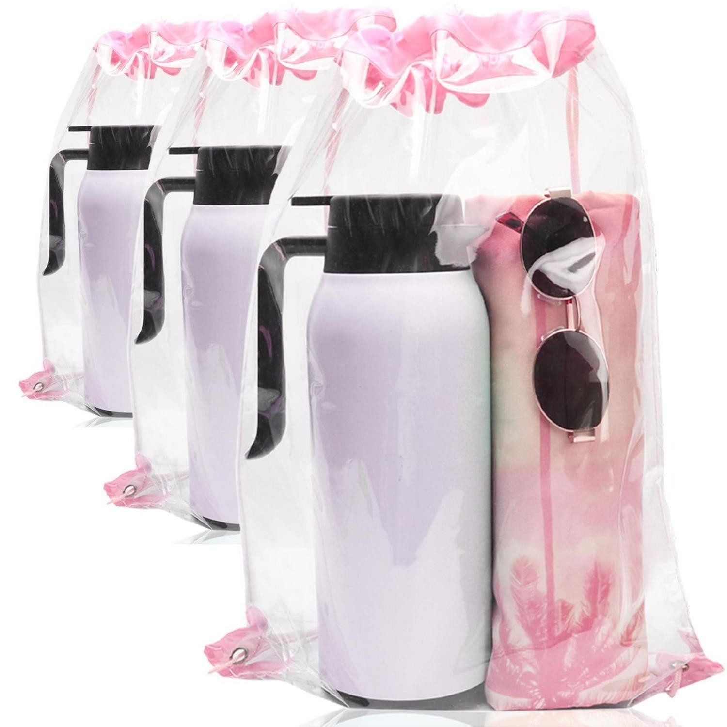 LuxusKollektion Turnbeutel Festival Rucksack transparent 3St. Pink