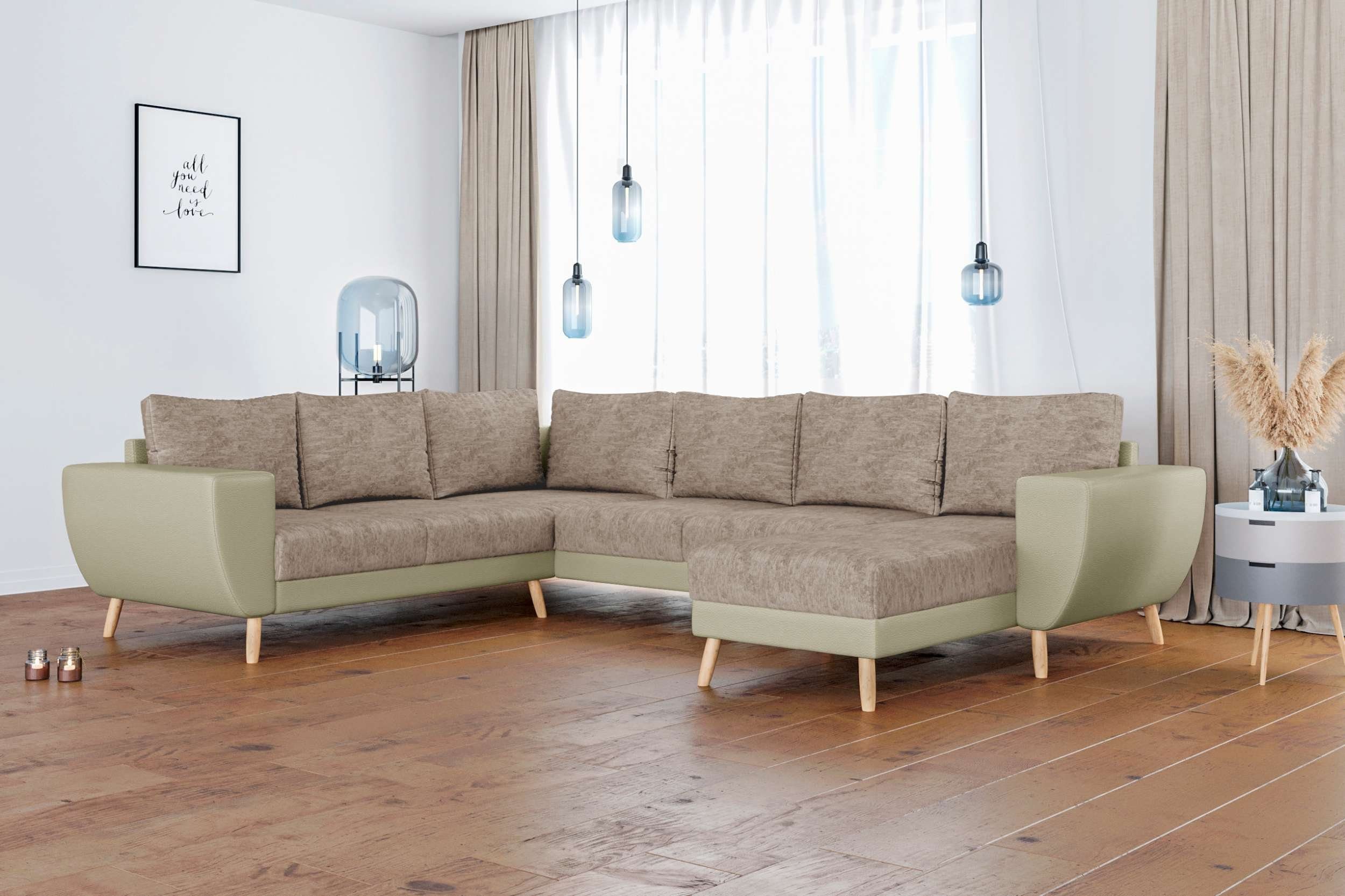 Apollo, oder rechts bestellbar, Modern Wellenfederung Stylefy Design, Wohnlandschaft stellbar, mit Raum U-Form, im links Sofa, frei mane