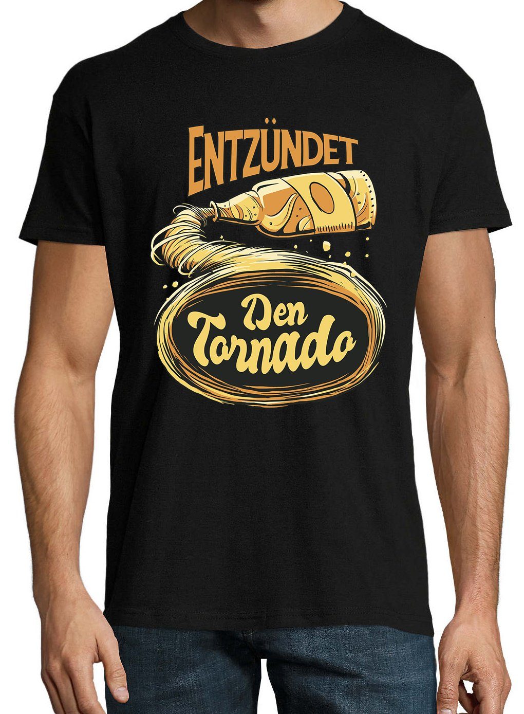 T-Shirt Youth Entzündet Tornado! Shirt Schwarz trendigem Designz Frontprint mit Den Herren Bier