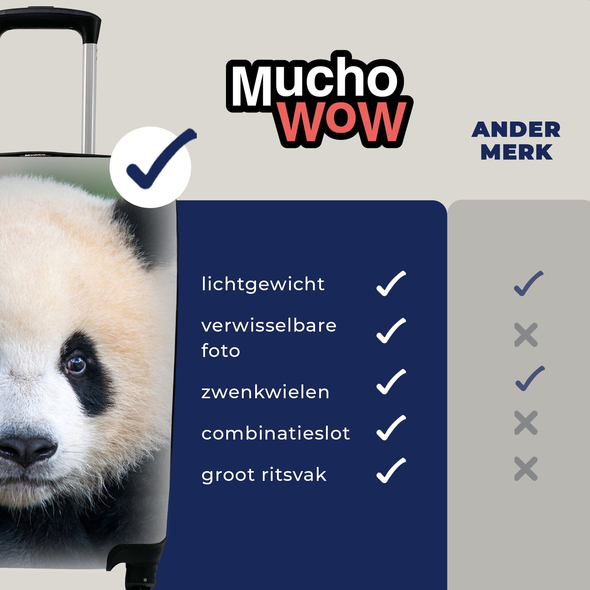MuchoWow Handgepäckkoffer Panda Ferien, 4 Reisetasche Reisekoffer Wildtiere - - rollen, mit - Stein, Trolley, Handgepäck Rollen, für Porträt
