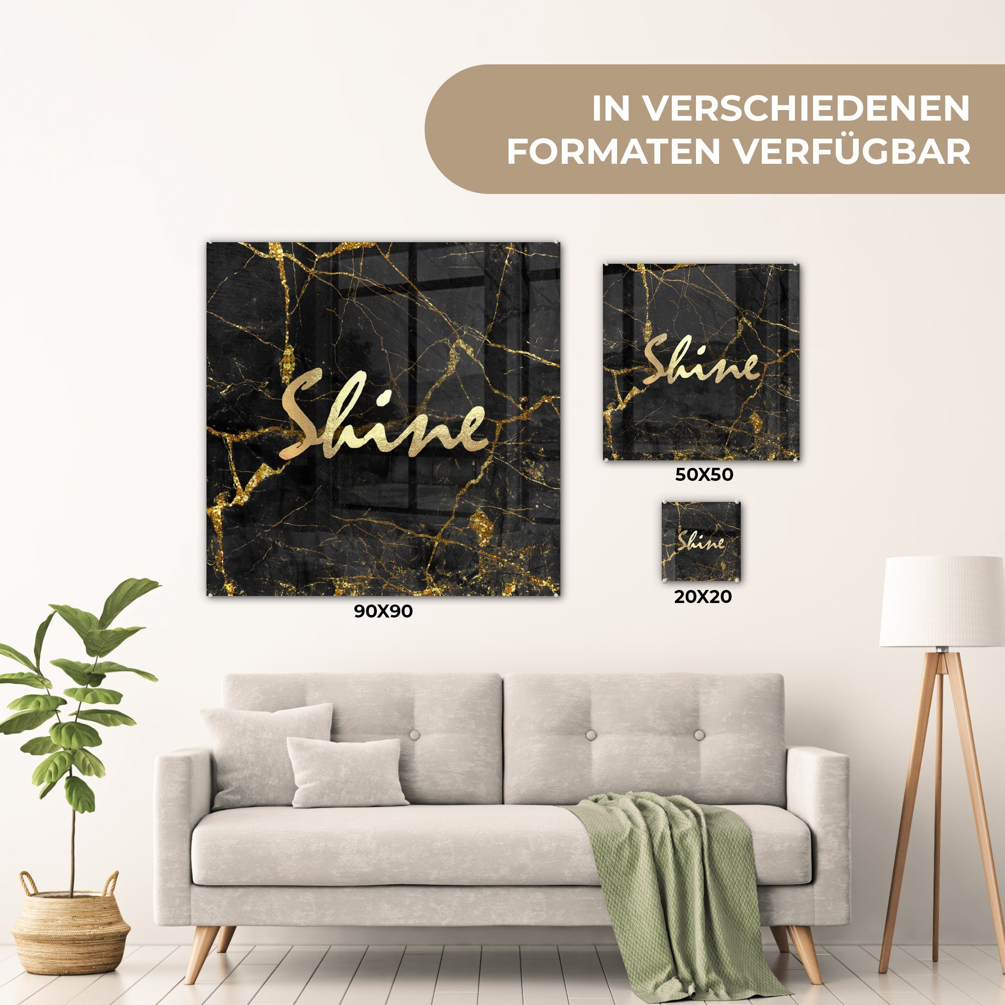 St), Gold auf - auf - Zitat - Acrylglasbild - Glas Glasbilder Wanddekoration MuchoWow Glänzen (1 - Wandbild - Glas Bilder Foto Marmor,