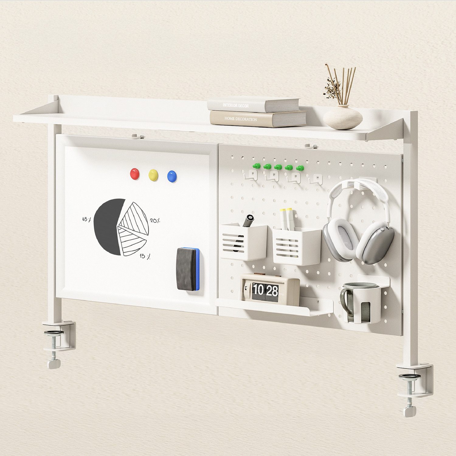 Ergo Office Tafel ER-301 Schreibtischaufteiler mit Magnettafeln, max. Belastung 10kg, weiße Tafel, Breite 1116mm