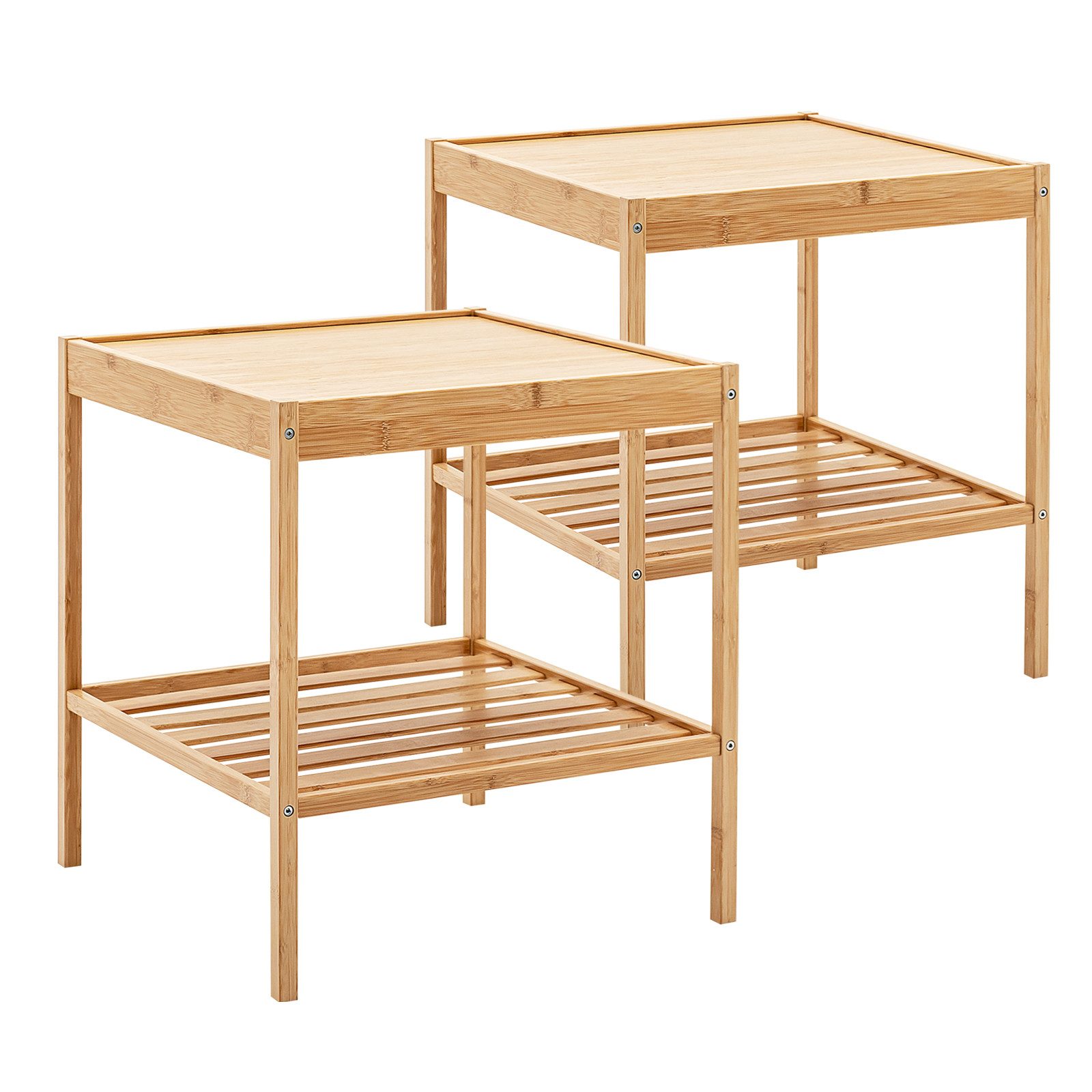 COSTWAY Nachttisch (2-St), 2-stufiger Beistelltisch, 40 x 40 x 45 cm