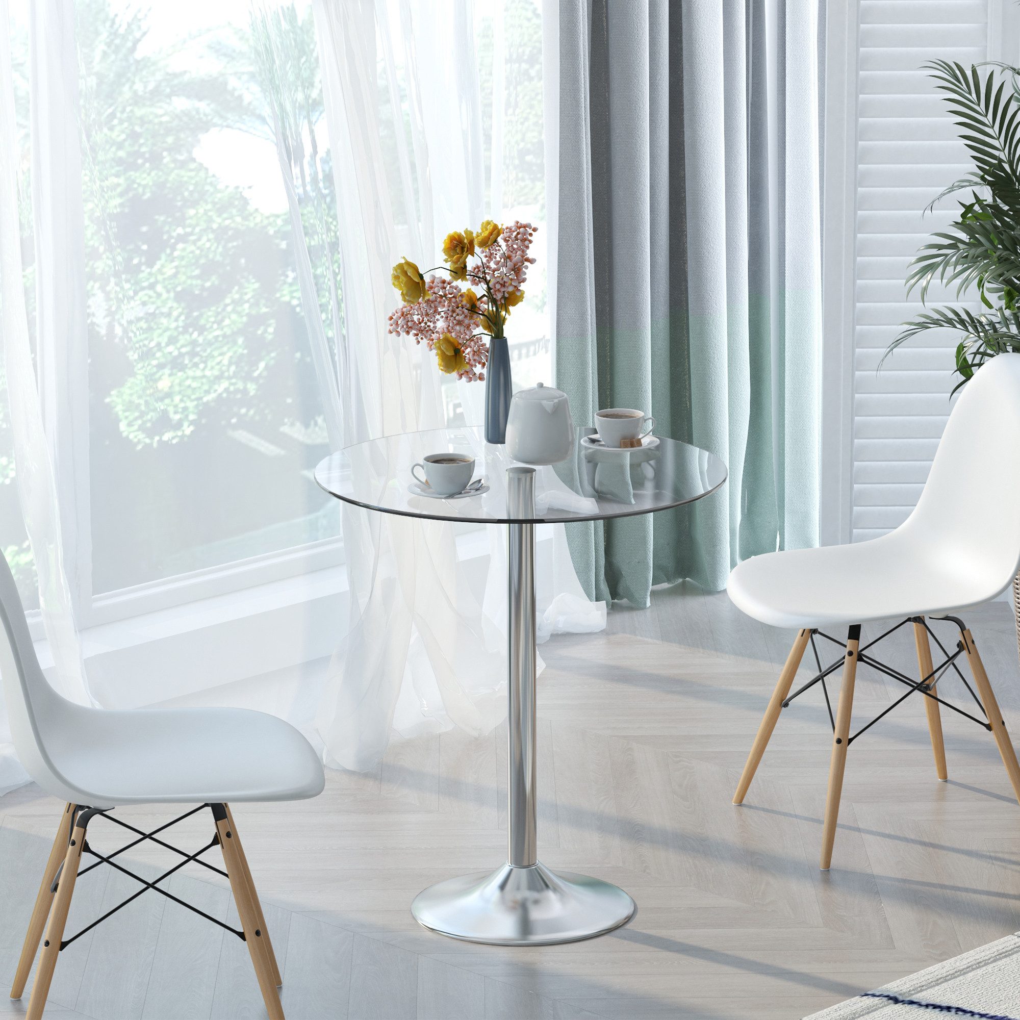 furnicato Esstisch Runder mit Glastischplatte, Metallgestell, (1-St)
