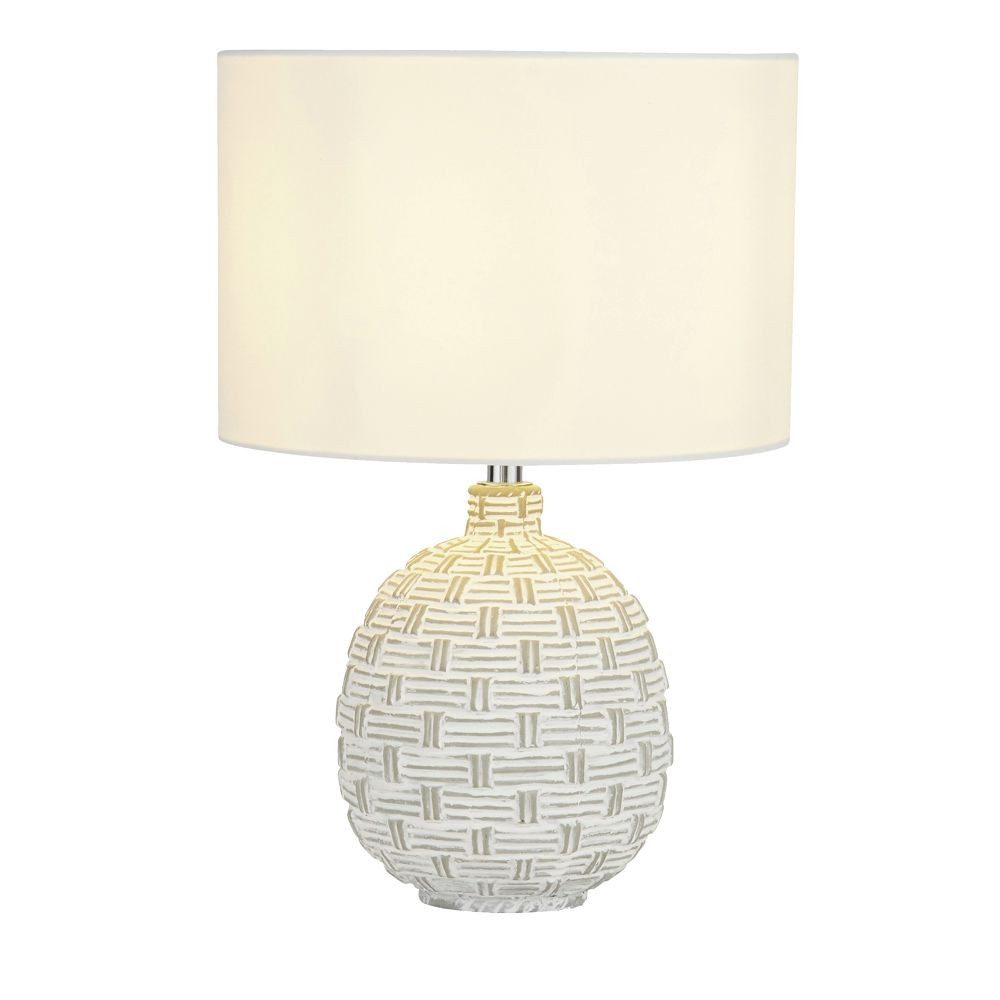 Licht-Erlebnisse Tischleuchte JONATHAN, ohne Leuchtmittel, Weiß E14 36,5 cm Ø 25 cm Stoff Keramik Retro Wohnzimmer