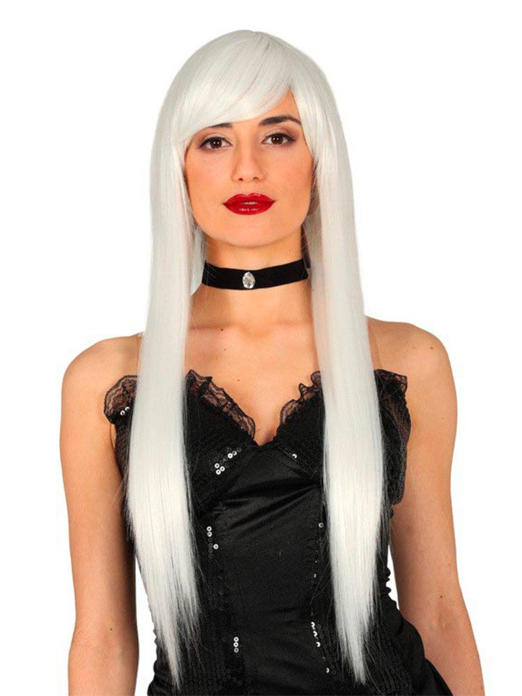 Fiestas Guirca Kunsthaarperücke Perücke lang glatt weiß
