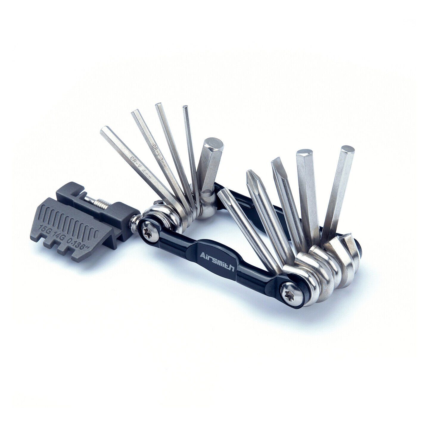 in rostfreiem MTB Multitool Schwarz Torx-Schlüssel 1 Reparatur, Olotos mit Werkzeug 14 Kettenbrecher aus Multifunktionswerkzeug faltbar Fahrrad Stahl Fahrradwerkzeugset