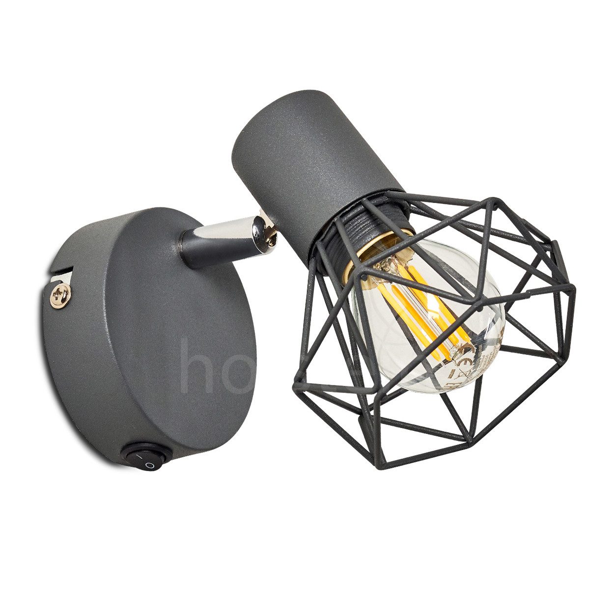 hofstein Wandleuchte »Voltri« verstellbare Wandlampe aus Metall in Anthrazit, ohne Leuchtmittel, 1xE14, moderner Wandspot mit Gitter u. An-/Ausschalter am Gehäuse